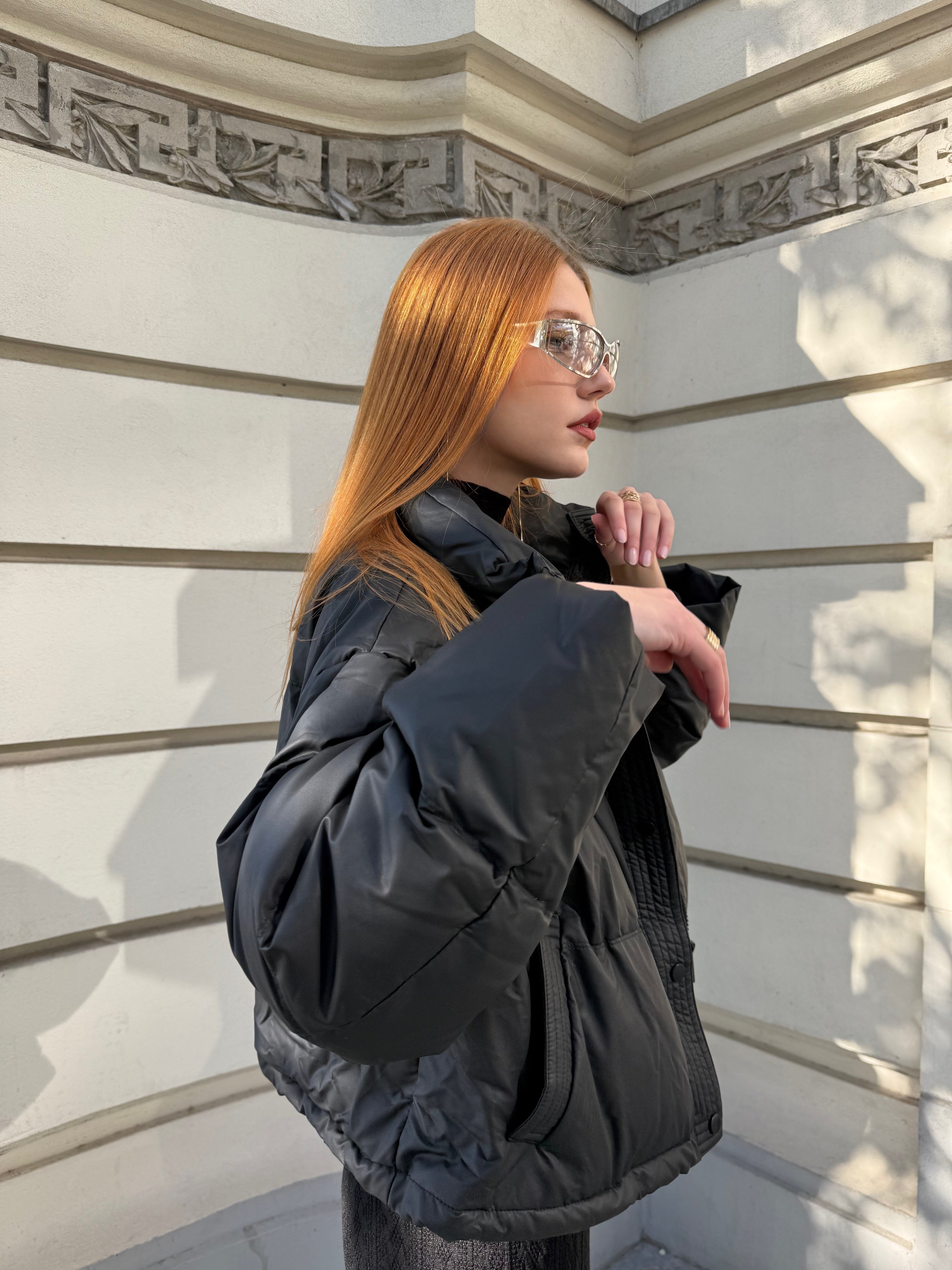 Oversized Puffer Jacket, Midnight Mist, Black