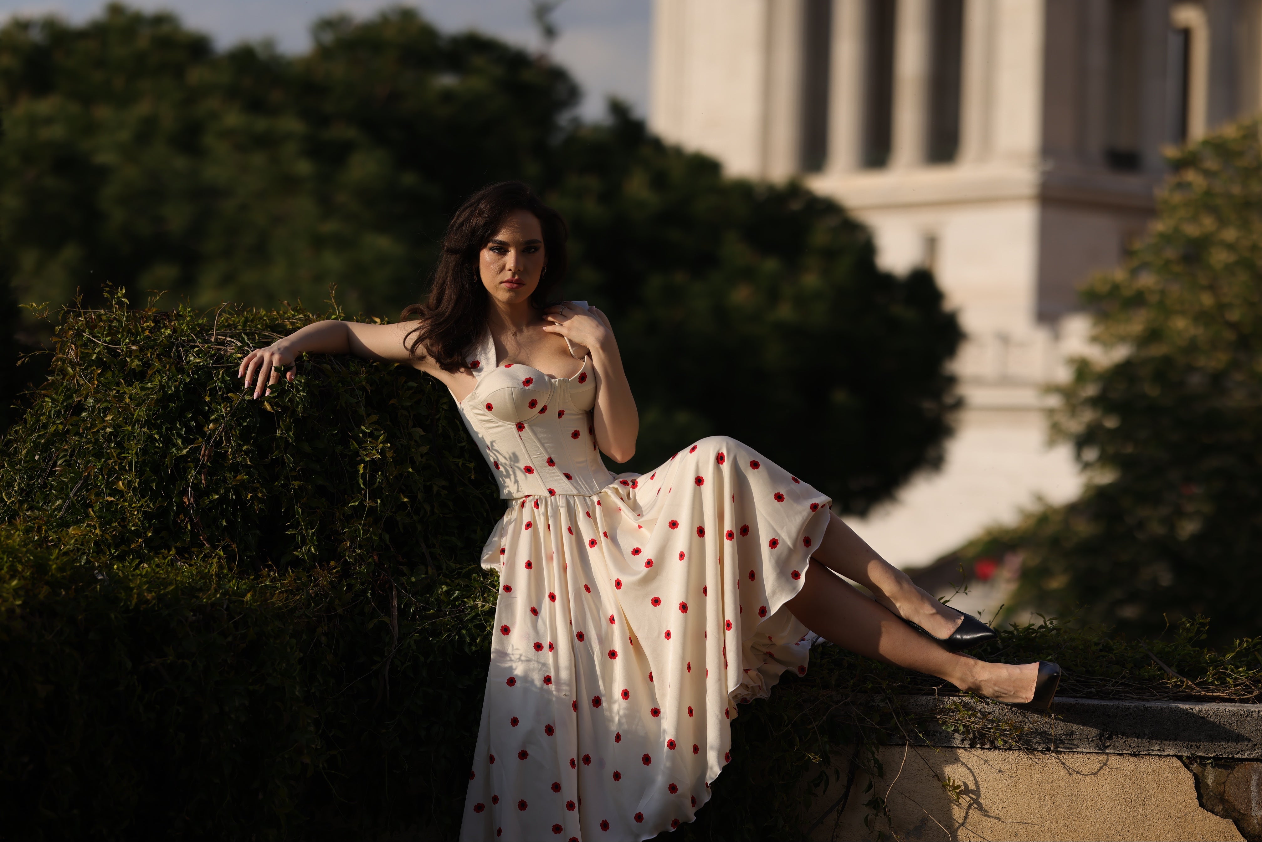 Fustă midi, imprimeu floral, Marguerite