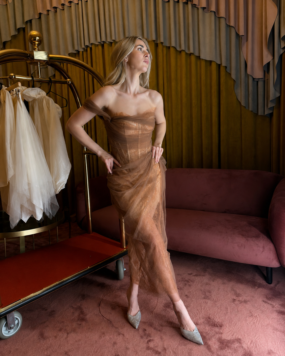 Rochie din tulle maro cu corset Cocoa Powder