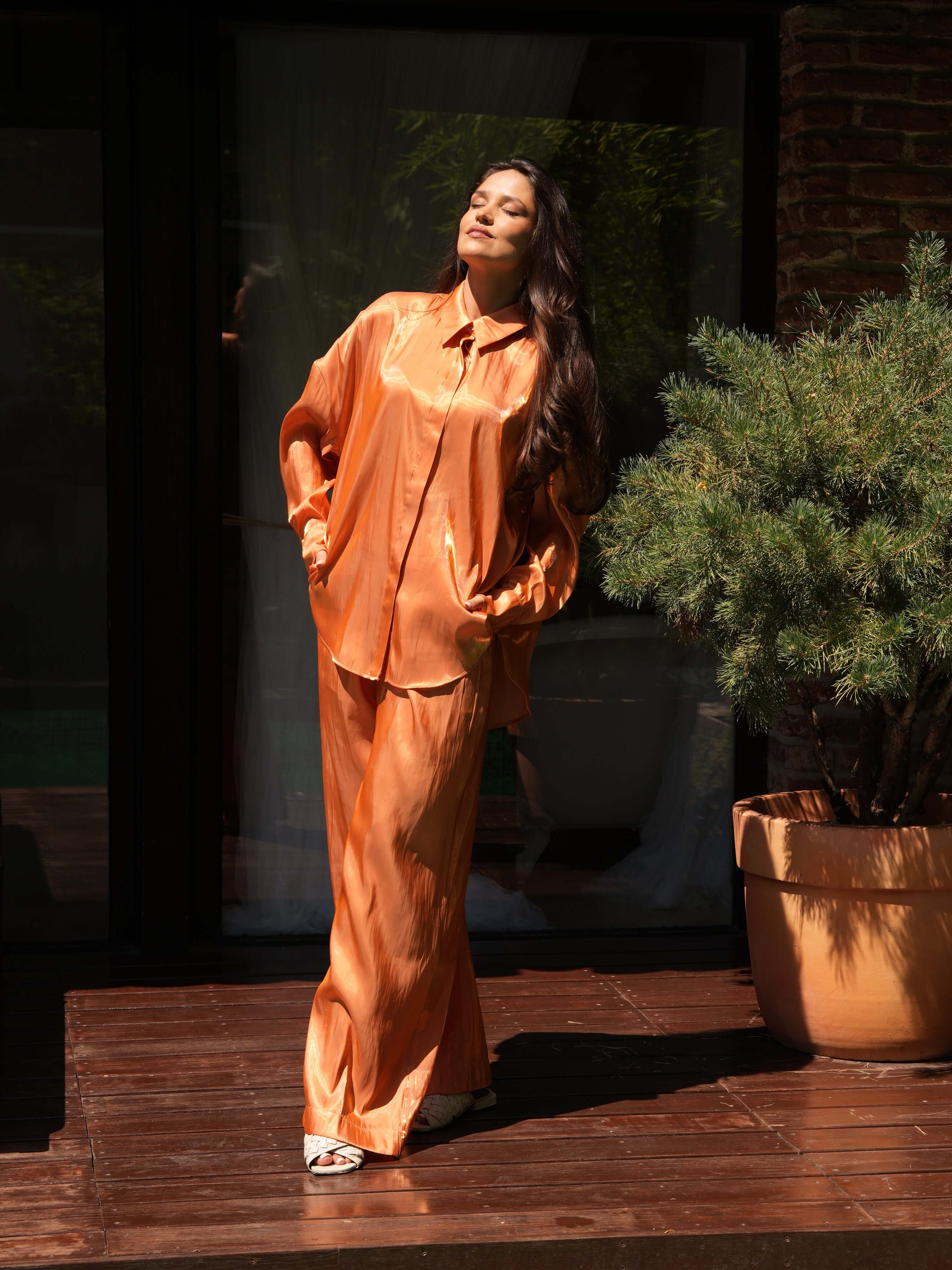 Compleu Elegant din Organza Portocaliu, Sunset Seduction