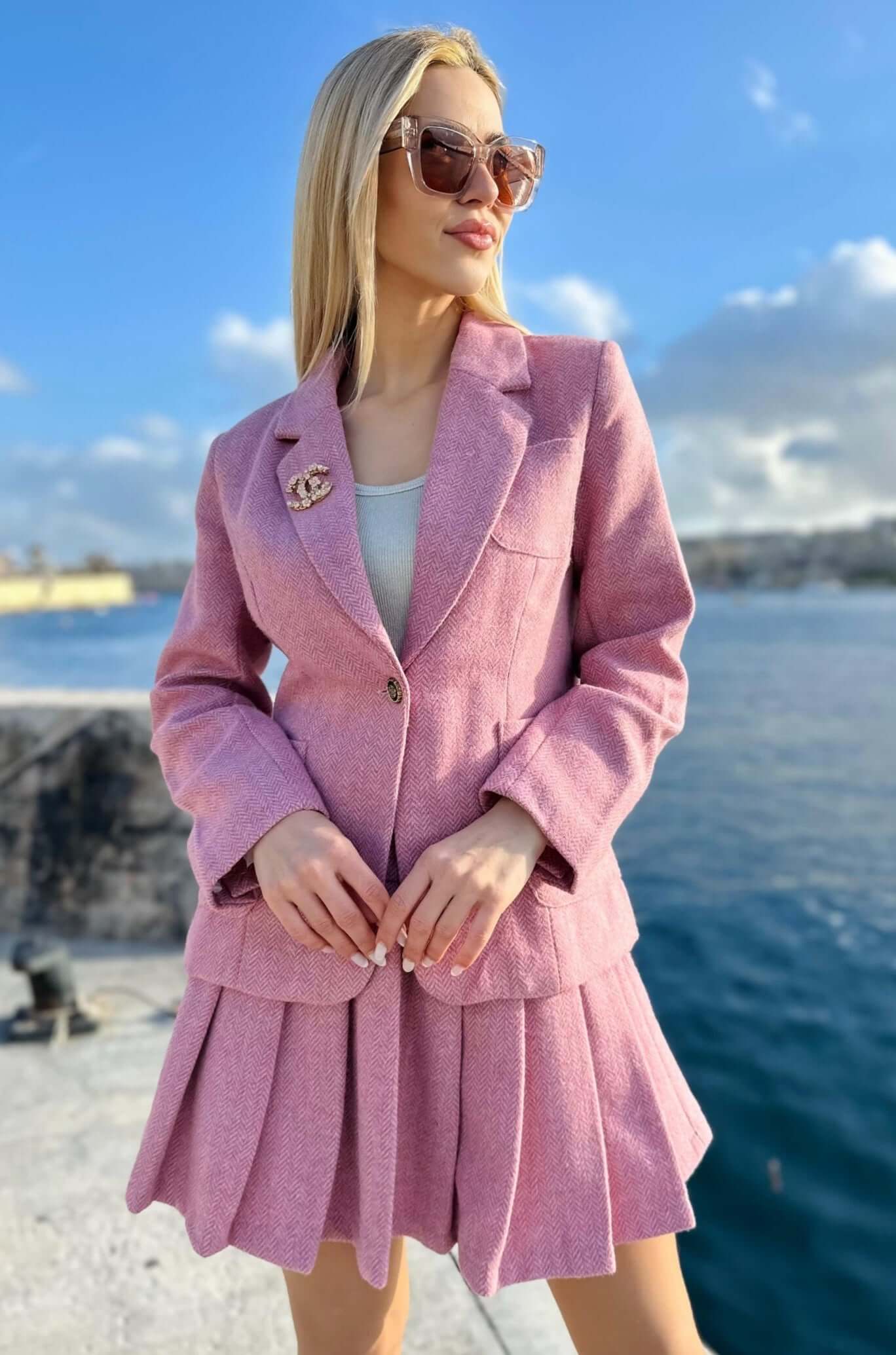 Costum cu Sacou si Fusta Mini, Roz, Blush