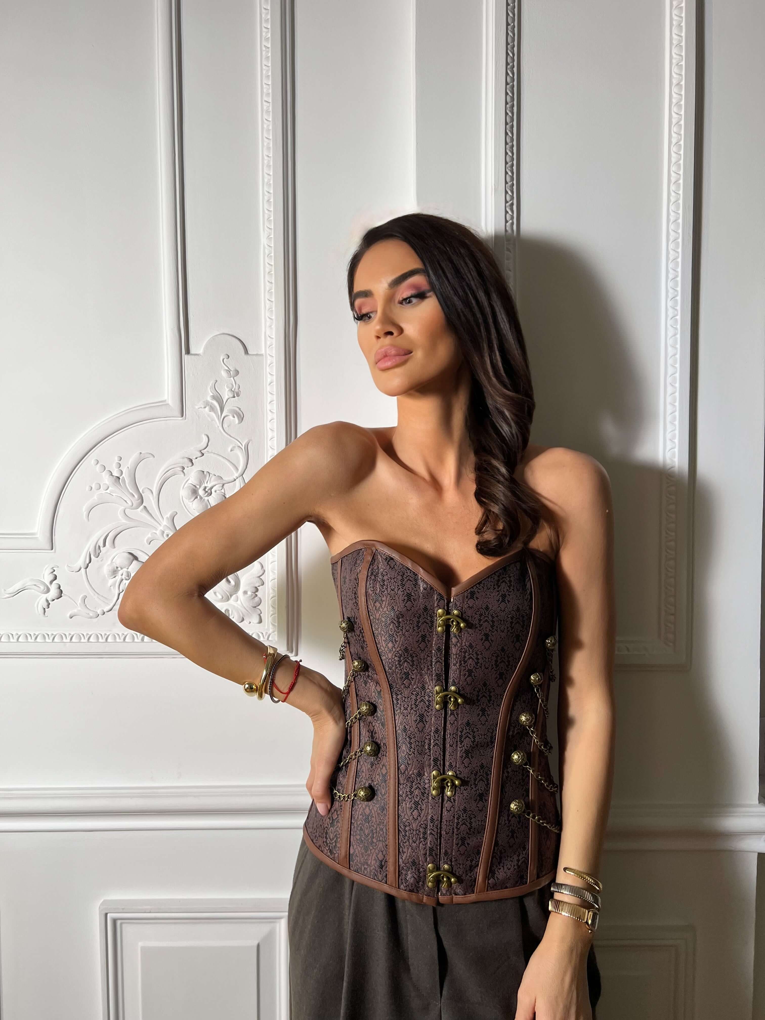 Corset with Chains, Chain Queen, Brown