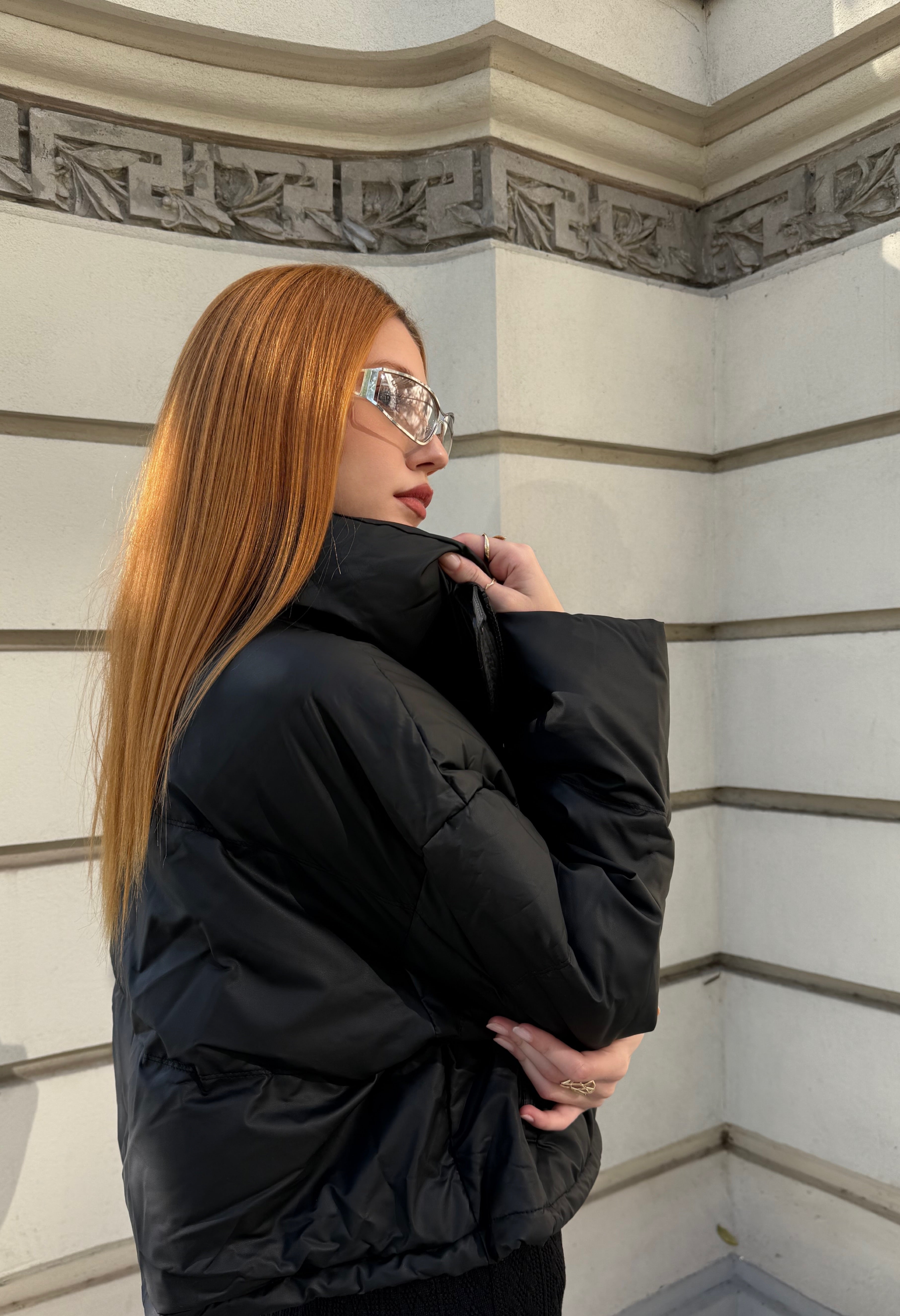 Oversized Puffer Jacket, Midnight Mist, Black