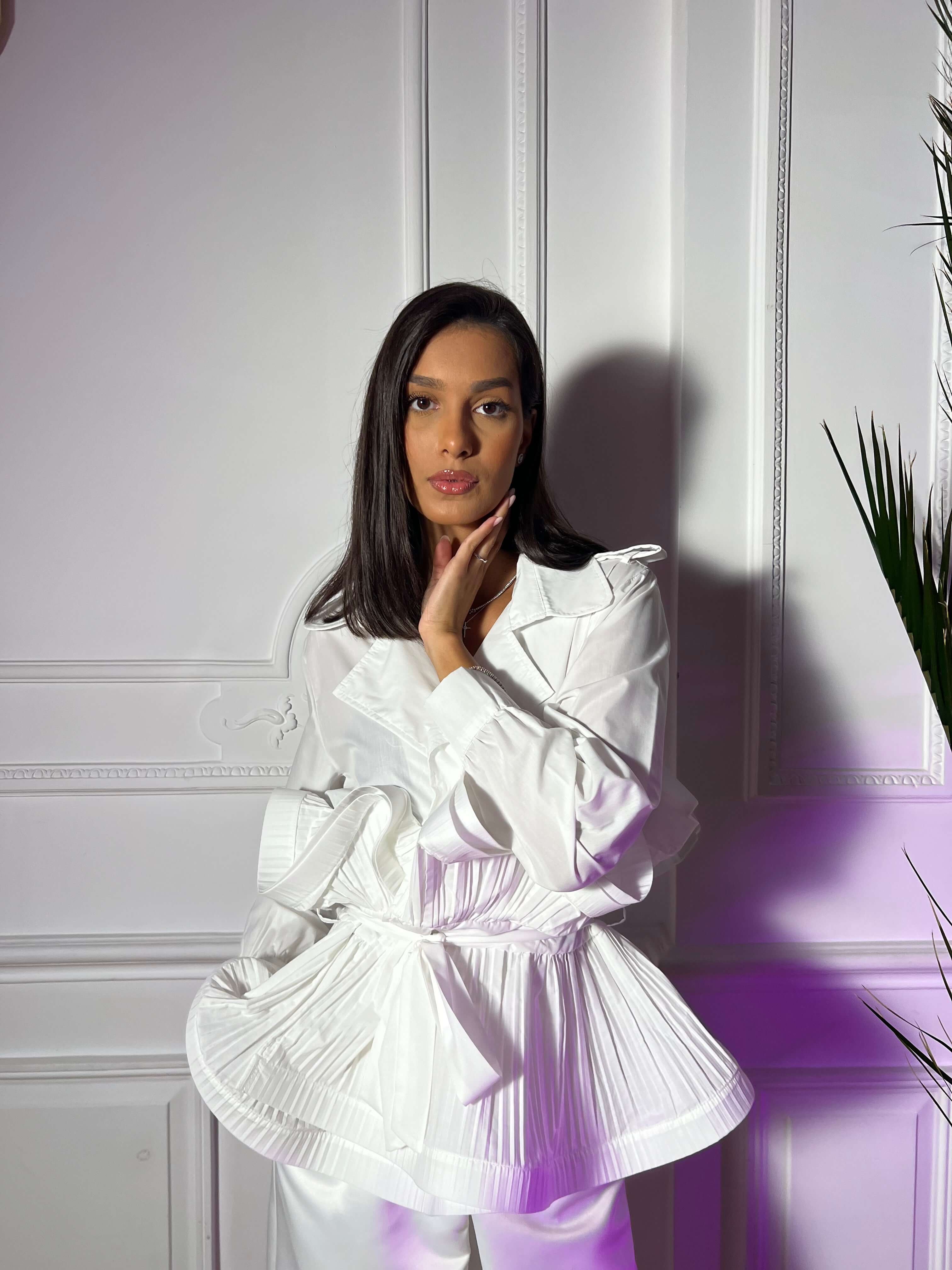 Camasa cu Volane, Alba, Ruffia