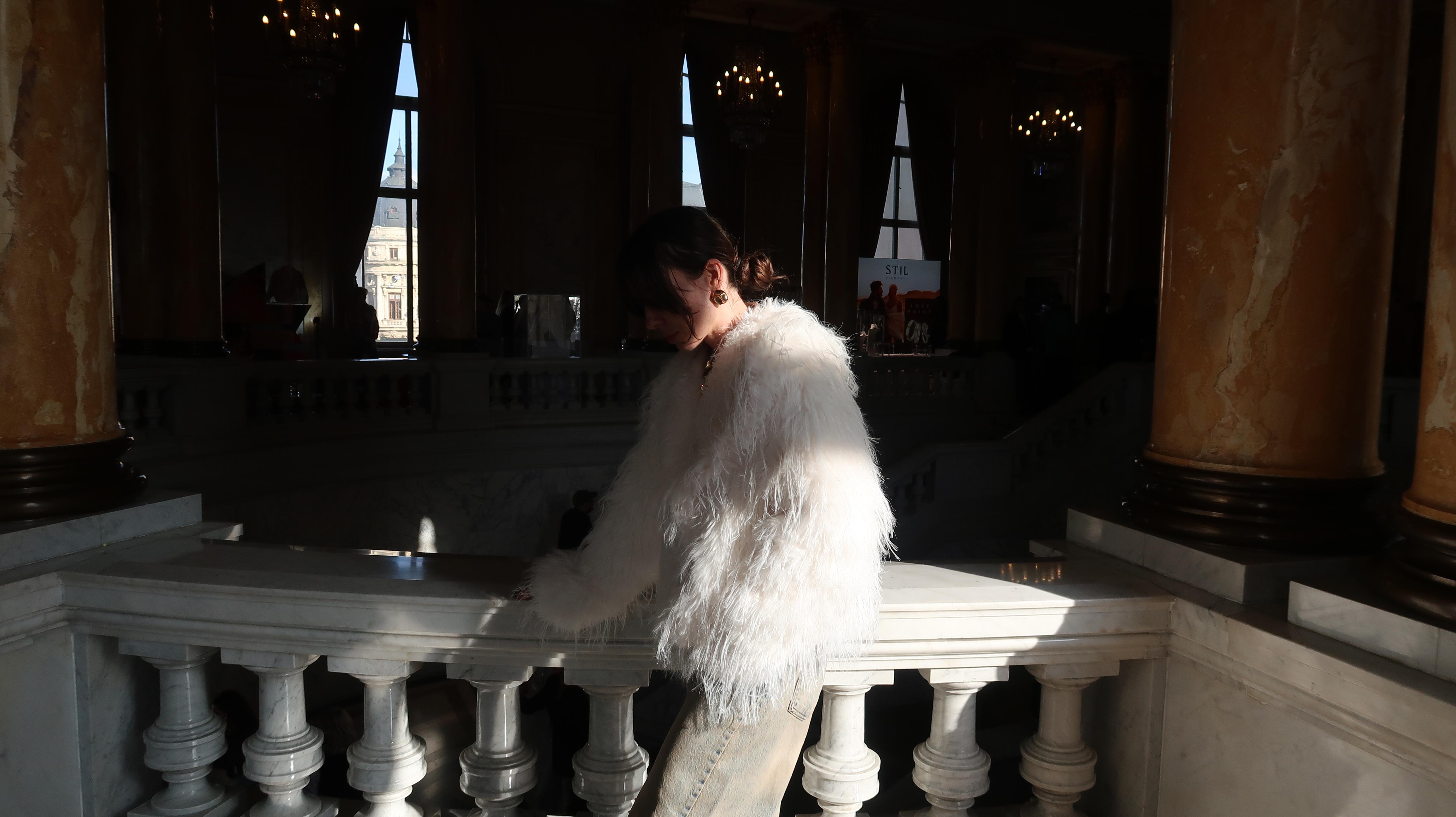 Faux Fur Coat with Wide Collar, Ivory - Aurore