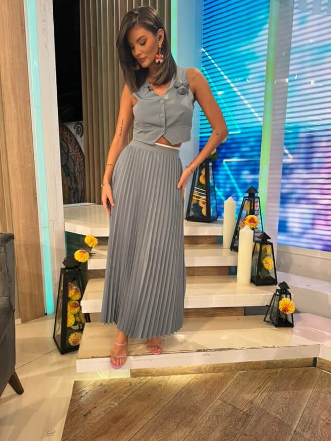 Set cu Vesta si Fusta Plisata, Albastru, Muse