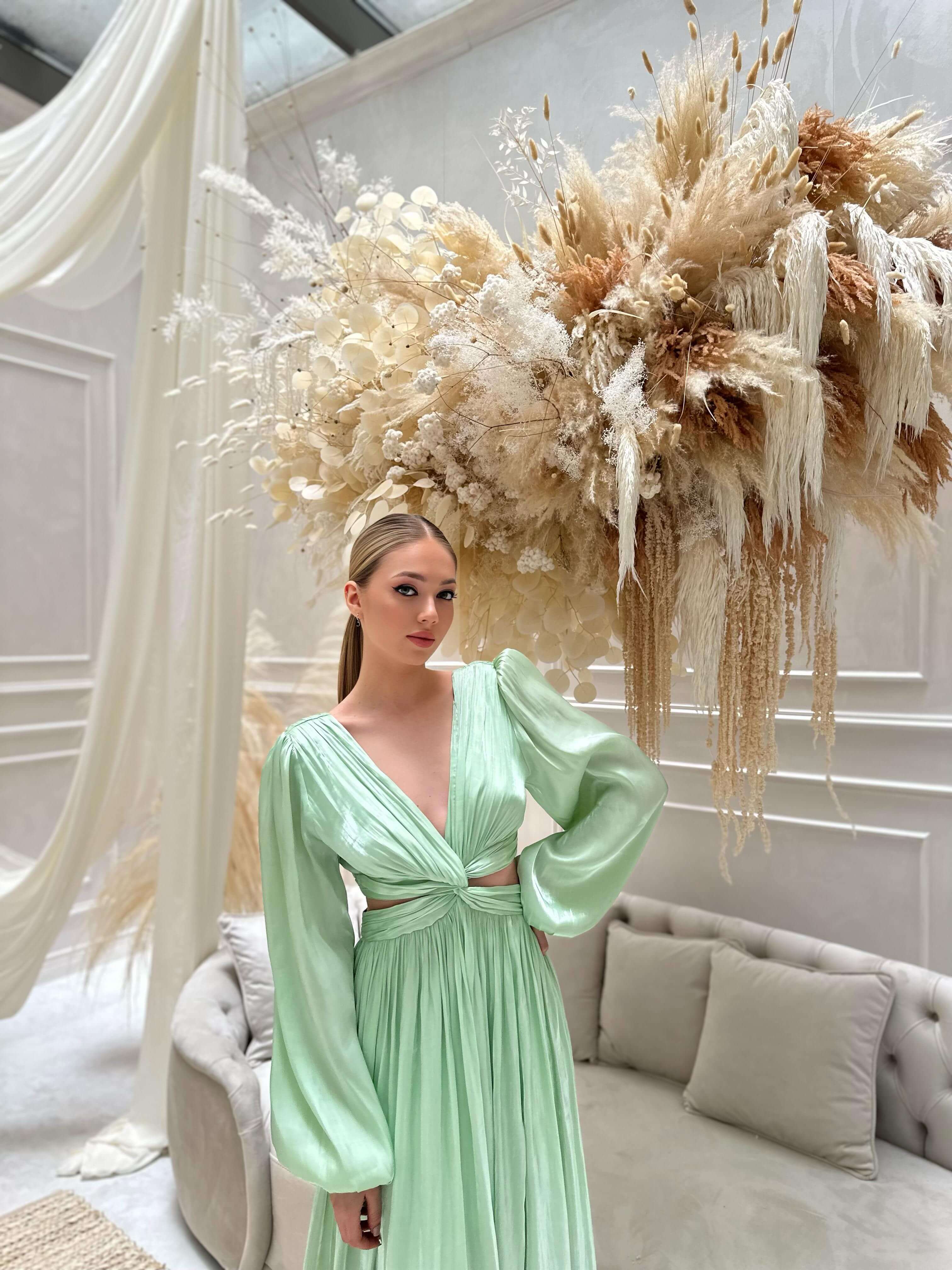 Rochie Maxi cu Decupaj, Verde Menta, Asmee