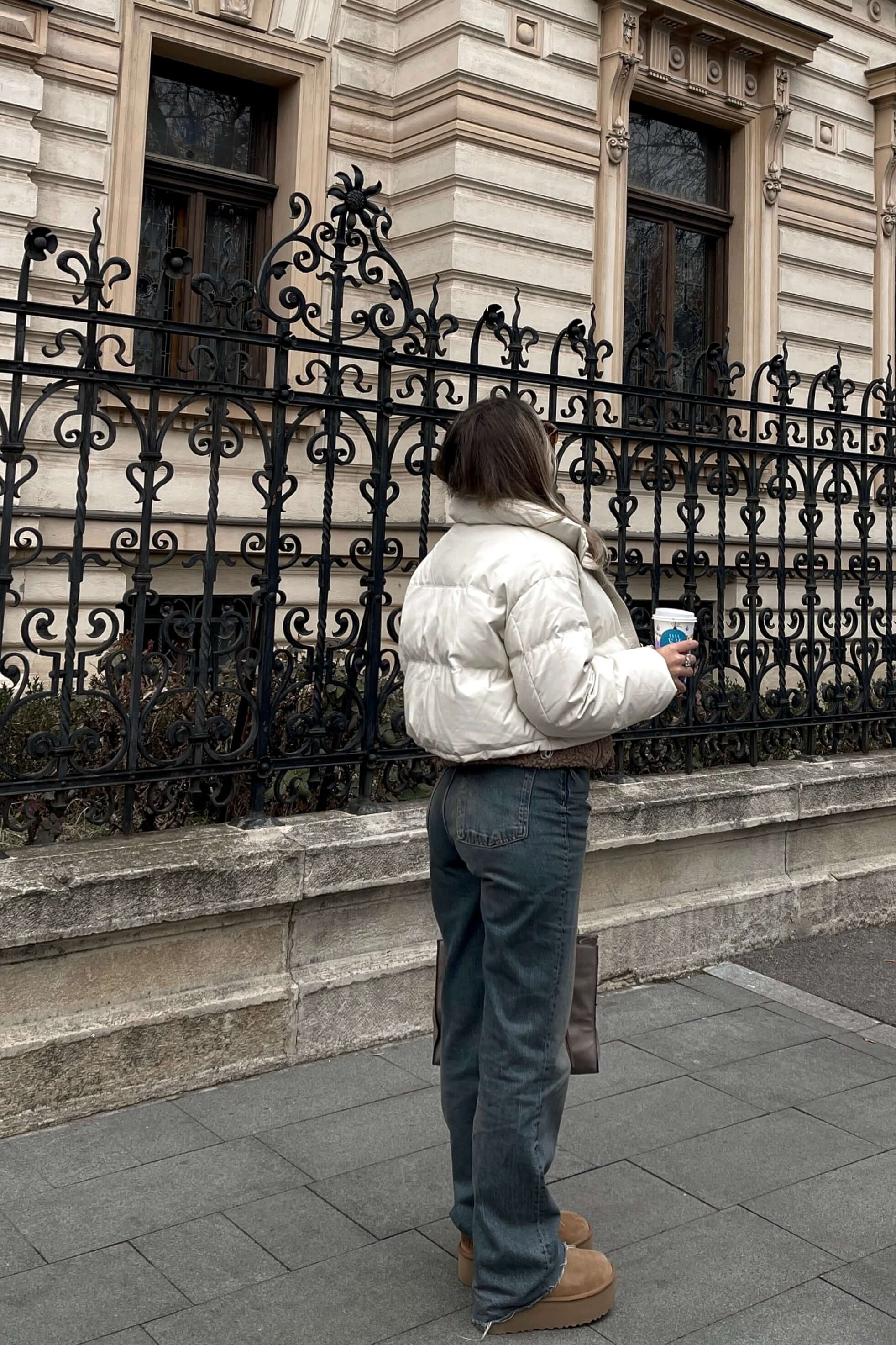 Geaca Puffer Oversized cu Guler Inalt, Bej, Milky Way