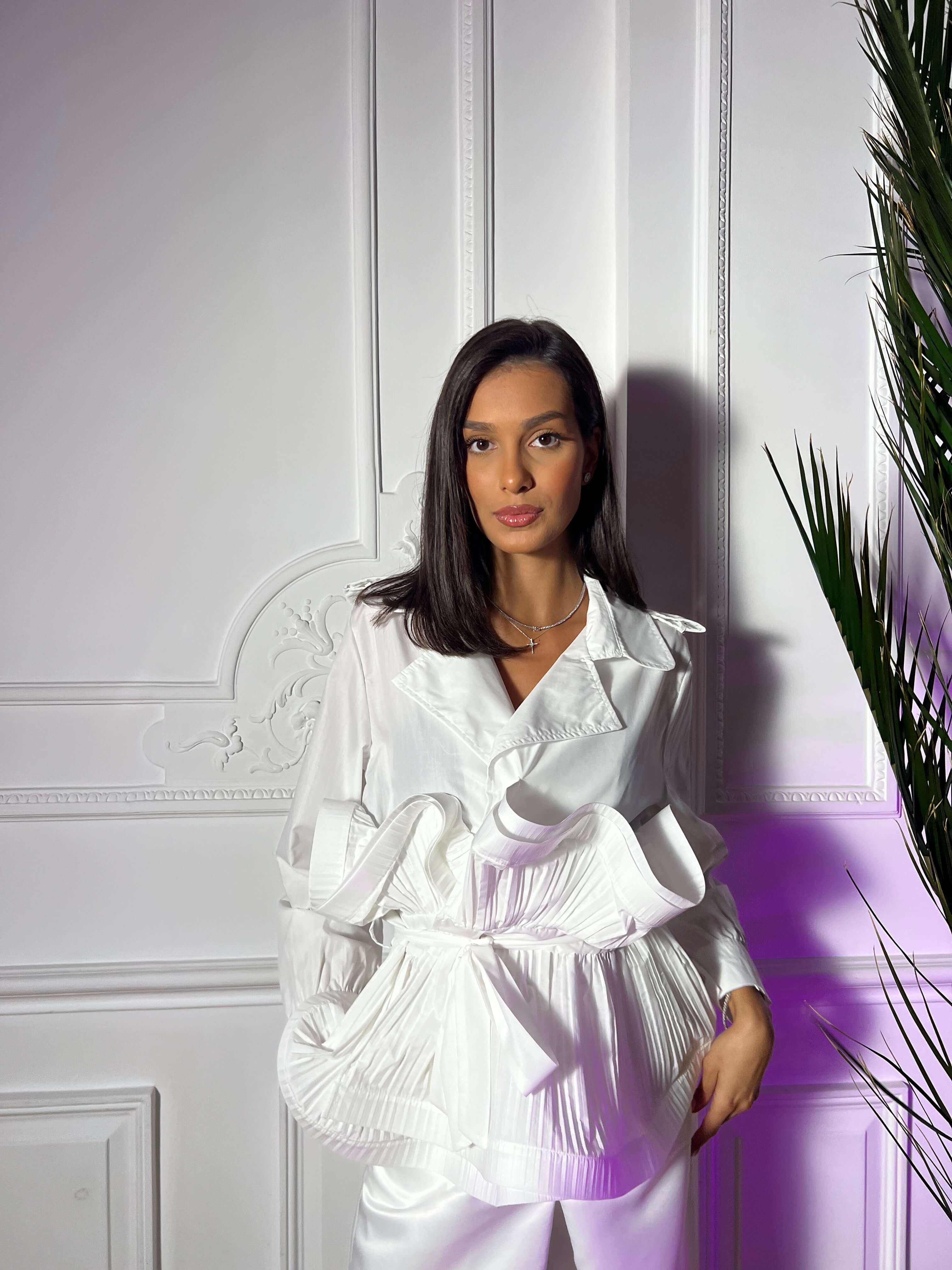 Camasa cu Volane, Alba, Ruffia