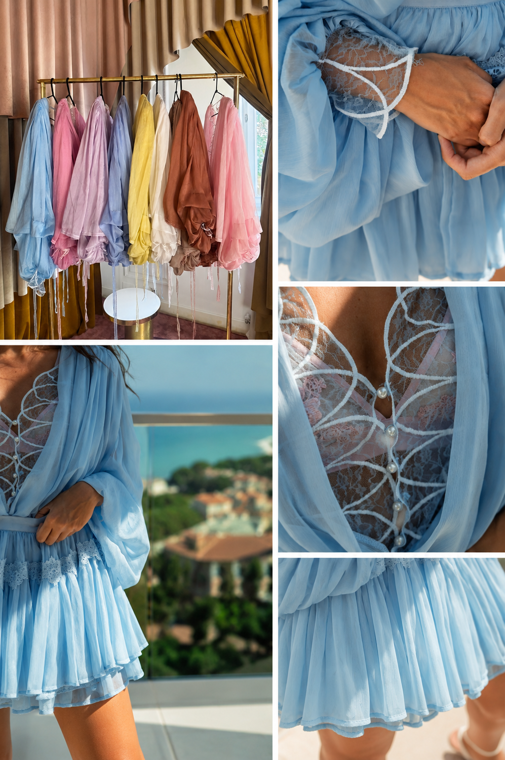 Set Bleu Ciel– Cămașă cu Mâneci Ample și Fustă Pantalon, Celestine