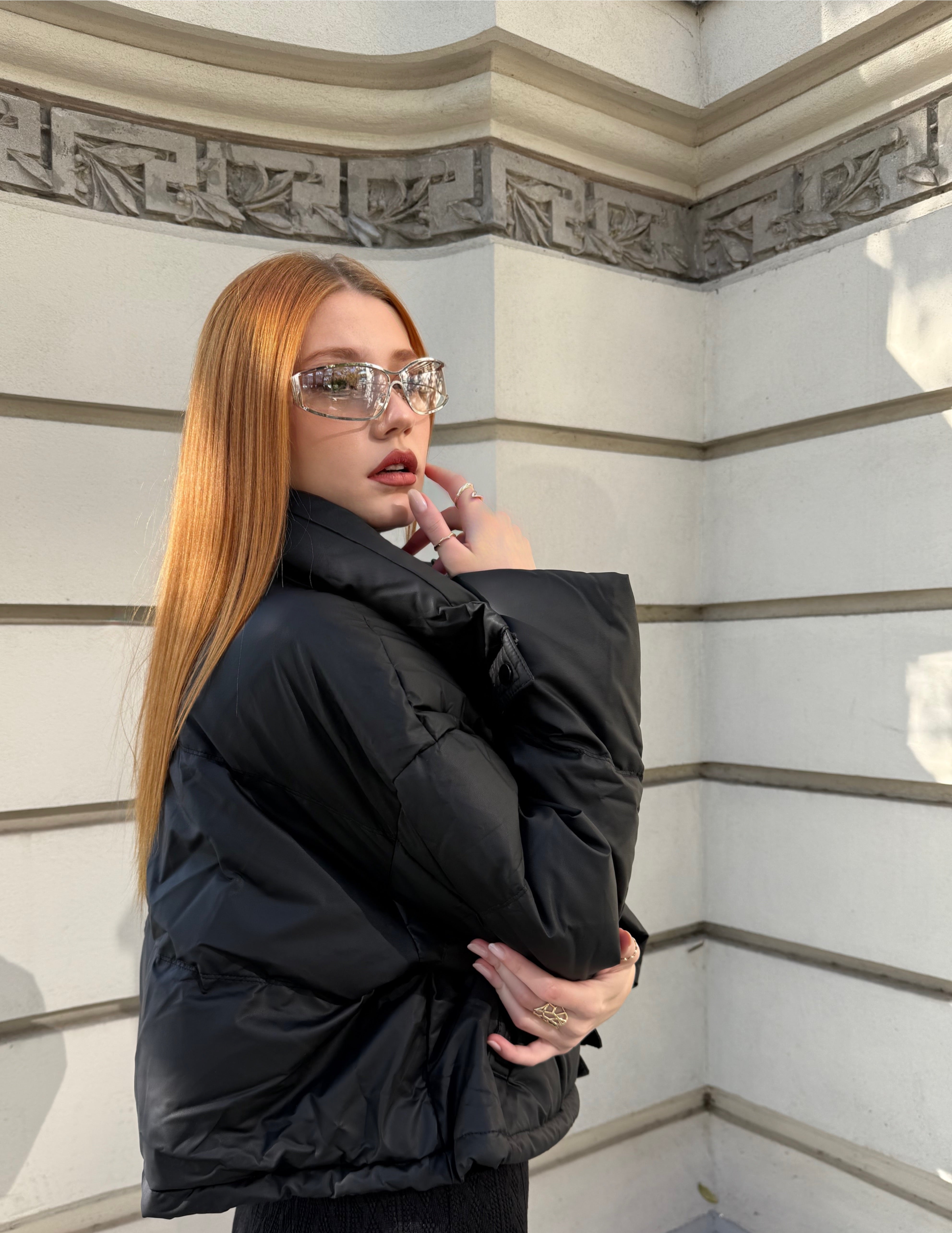 Oversized Puffer Jacket, Midnight Mist, Black