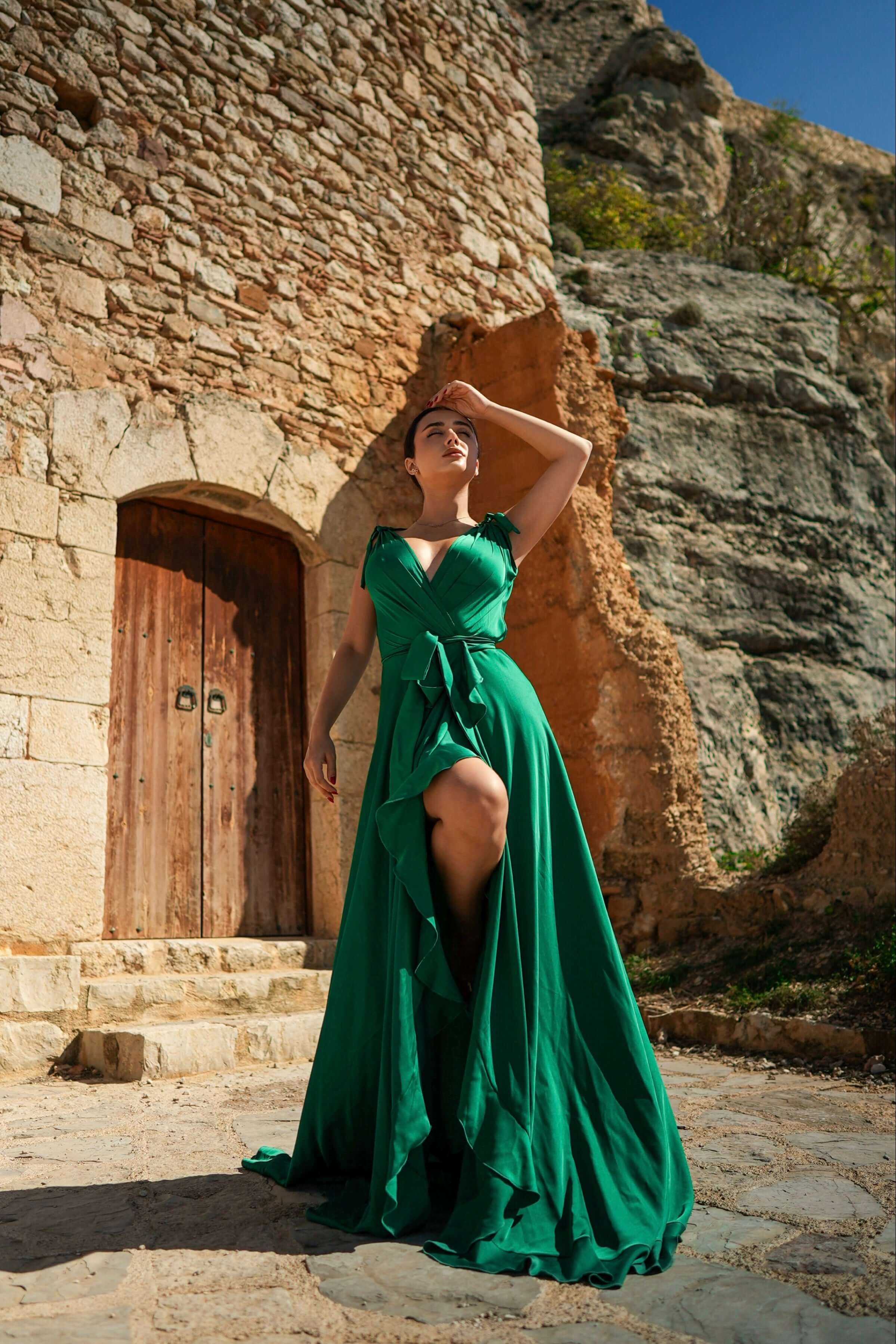 Rochie Maxi Eleganta cu Volane, Verde, Royal