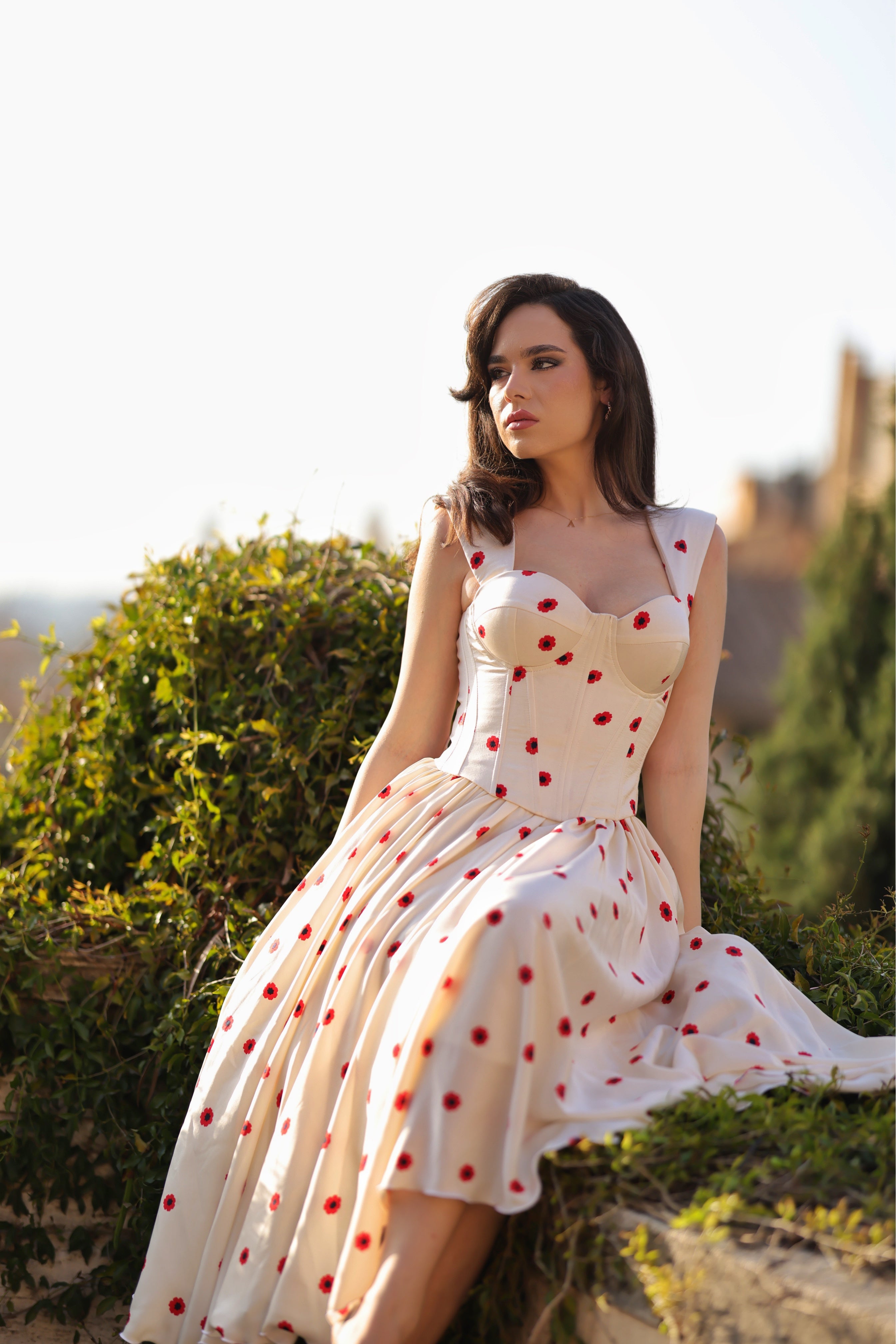 Corset cupe, ivory, imprimeu floral, Marguerite