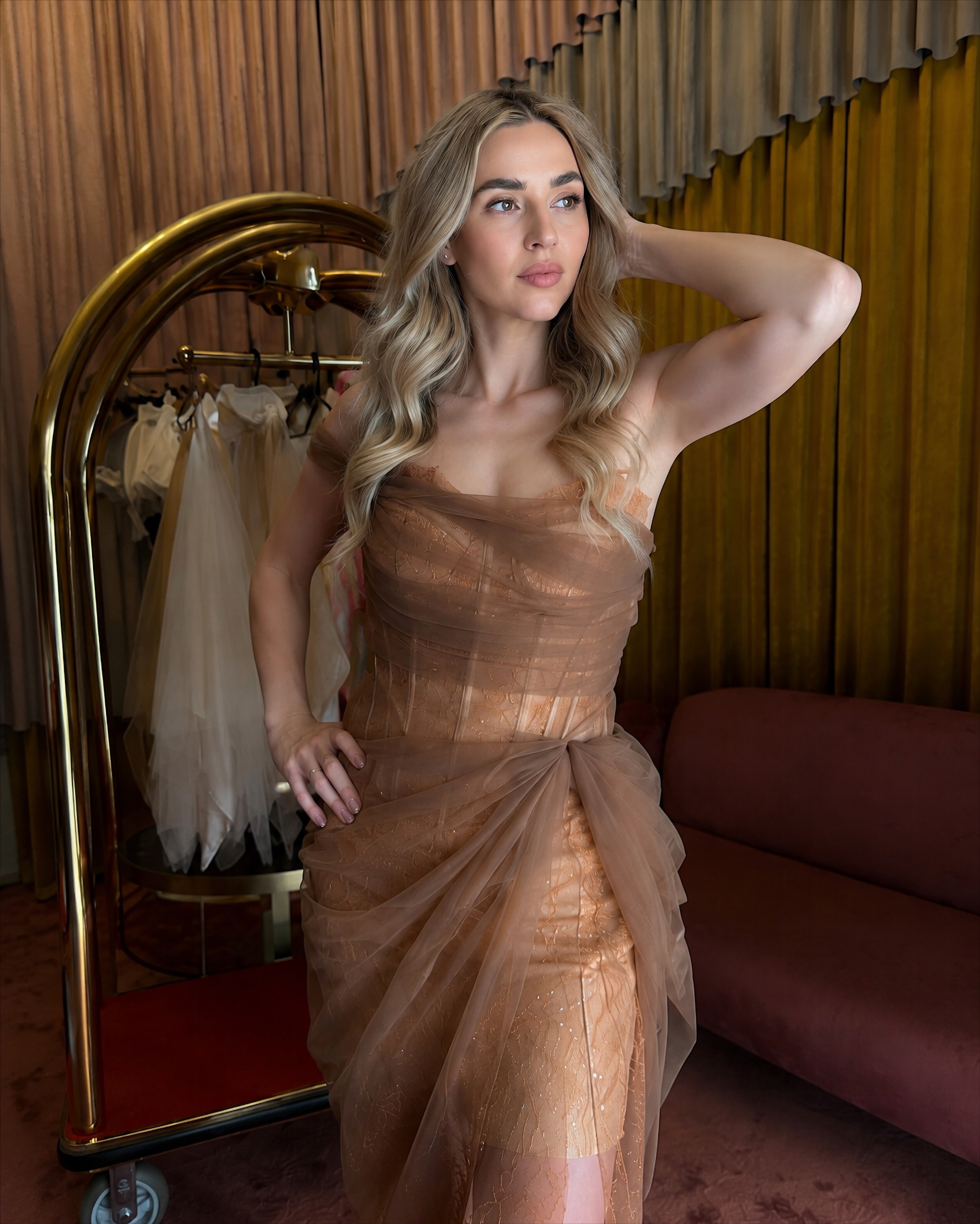 Rochie din tulle maro cu corset Cocoa Powder