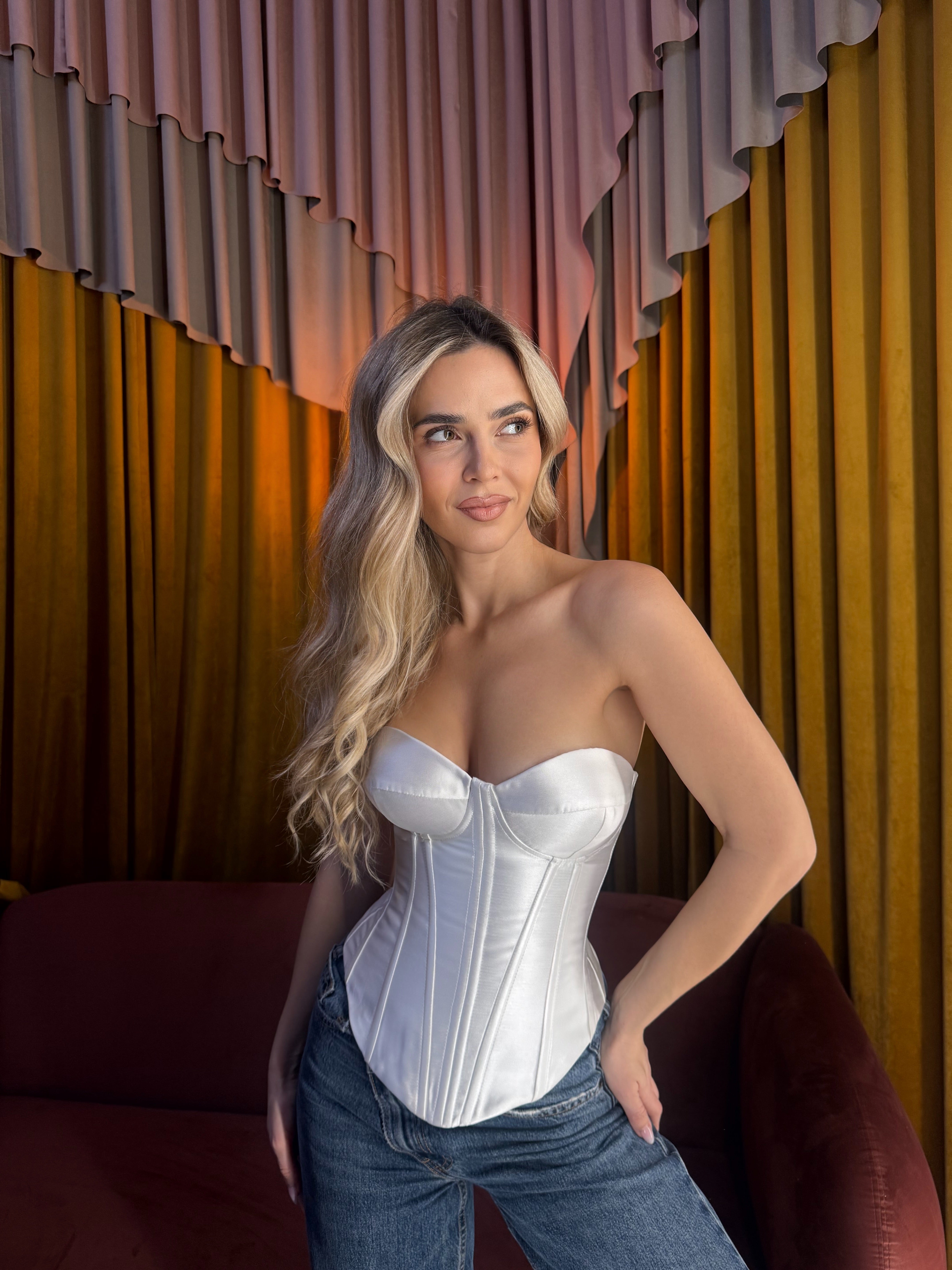 Corset cupe, structurat,mikado Blanca