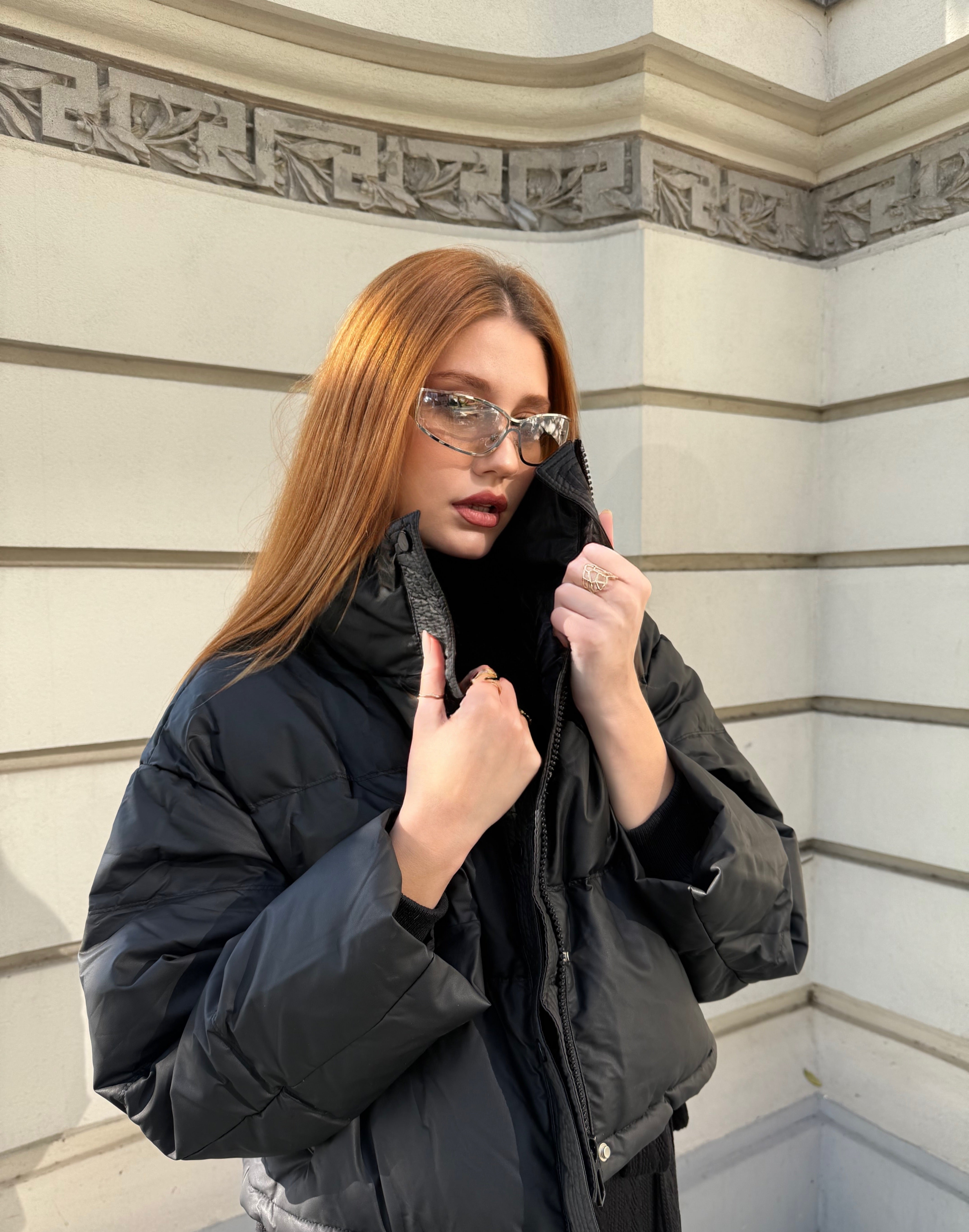 Geaca Puffer Oversized, Neagra, Midnight Mist