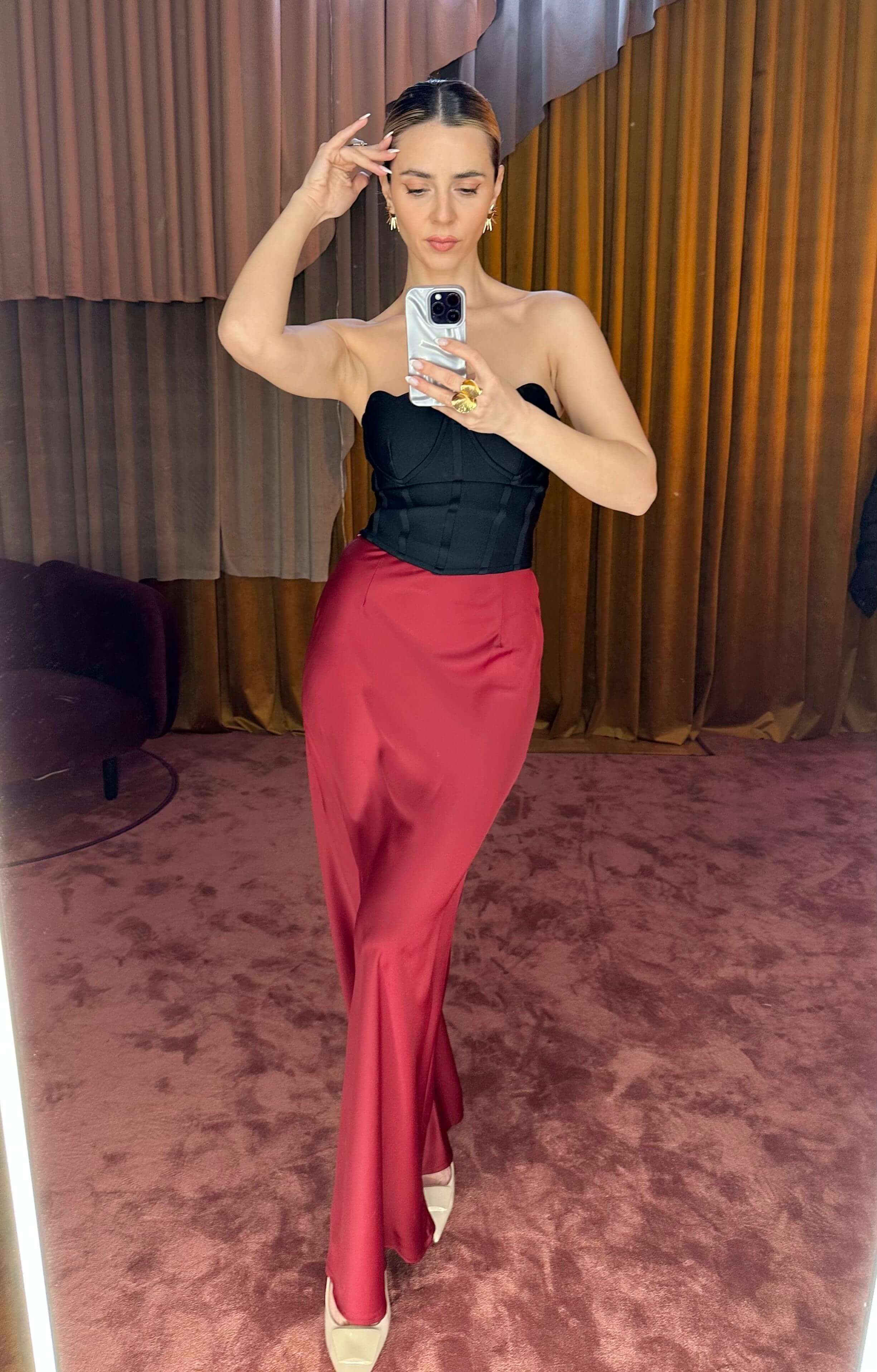 Fusta Maxi Eleganta, Burgundy, Moon