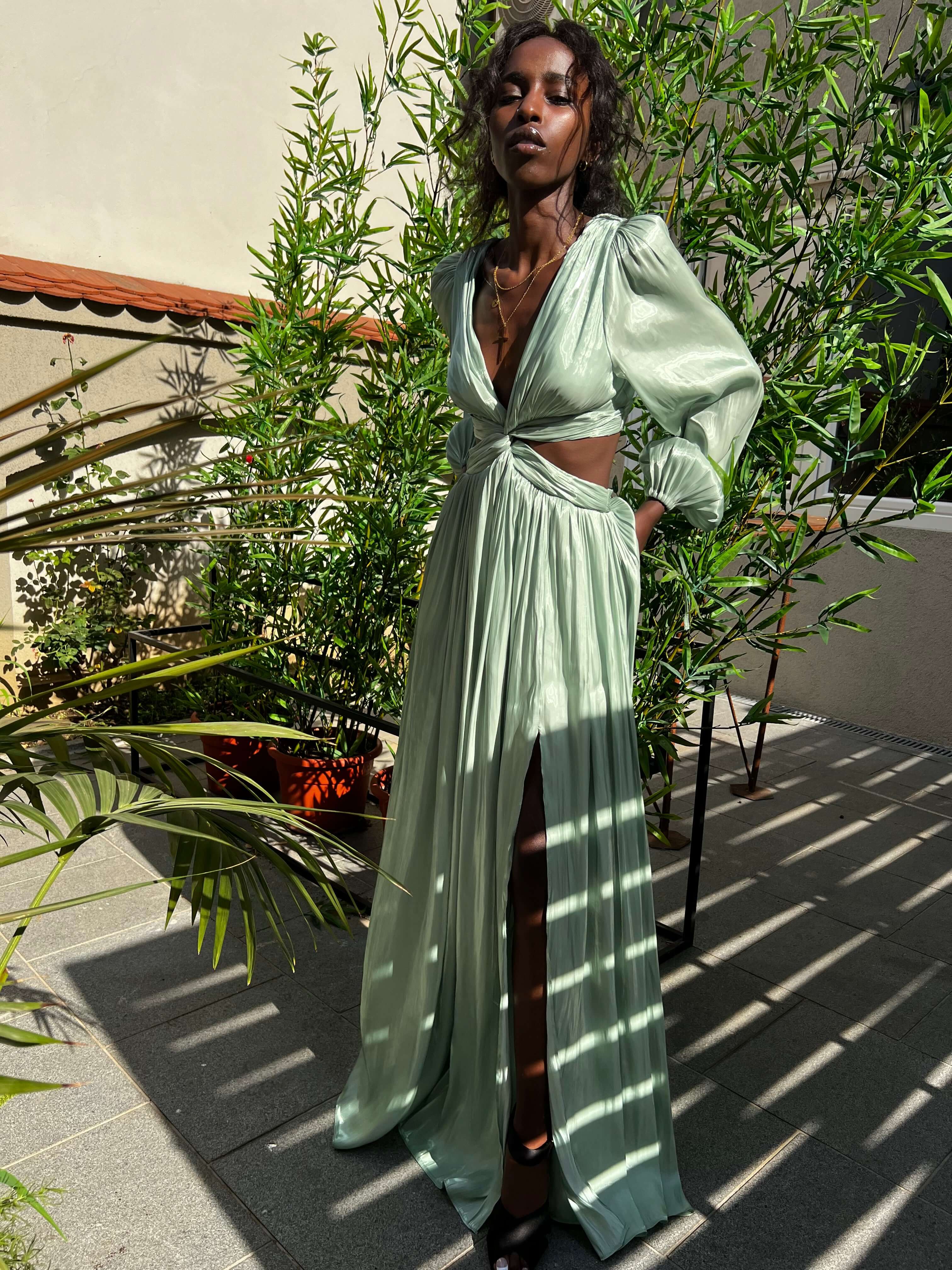 Rochie Maxi cu Decupaj, Verde Menta, Asmee