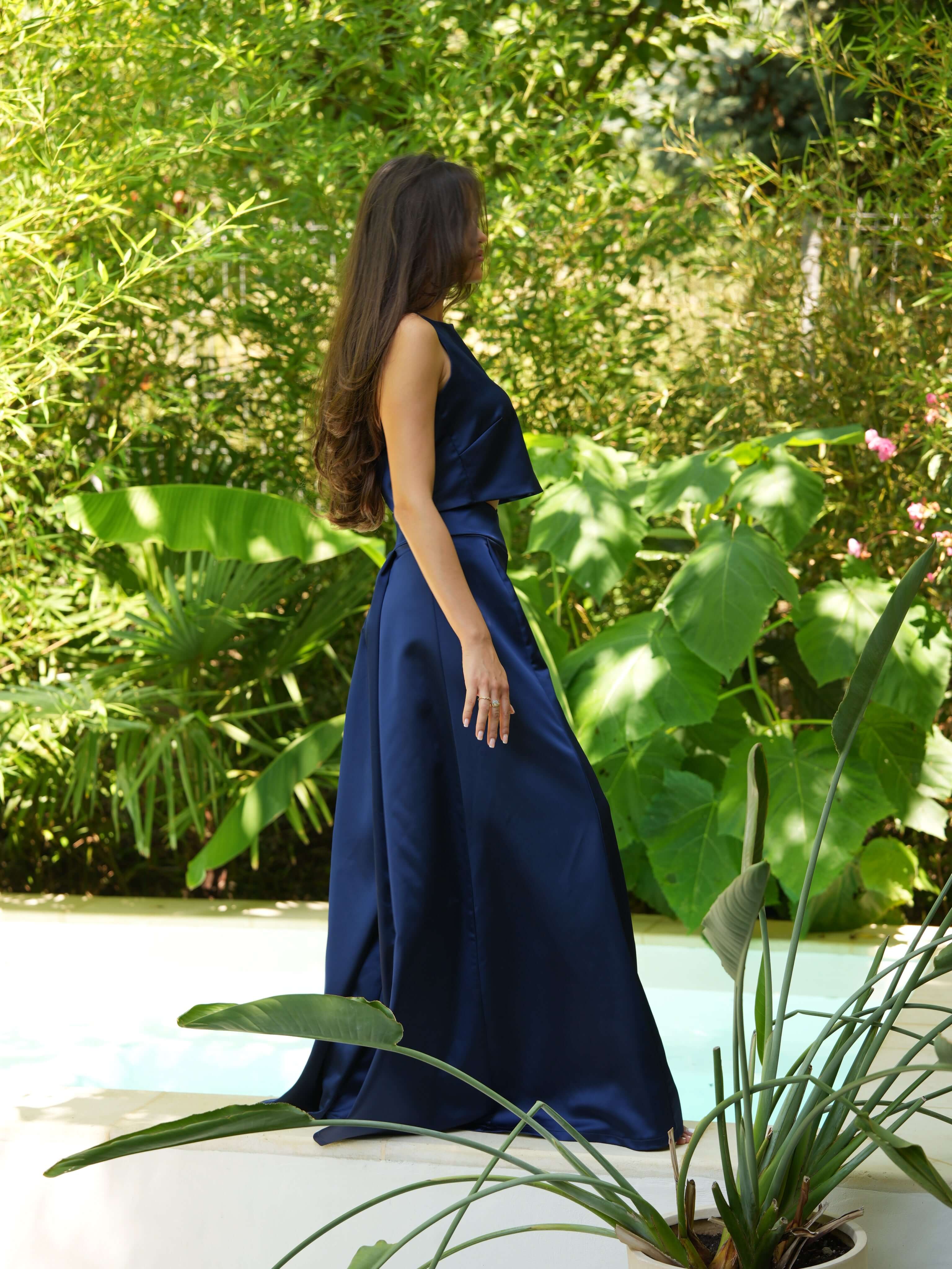 Satin Palazzo Pants, Lagoon, Blue