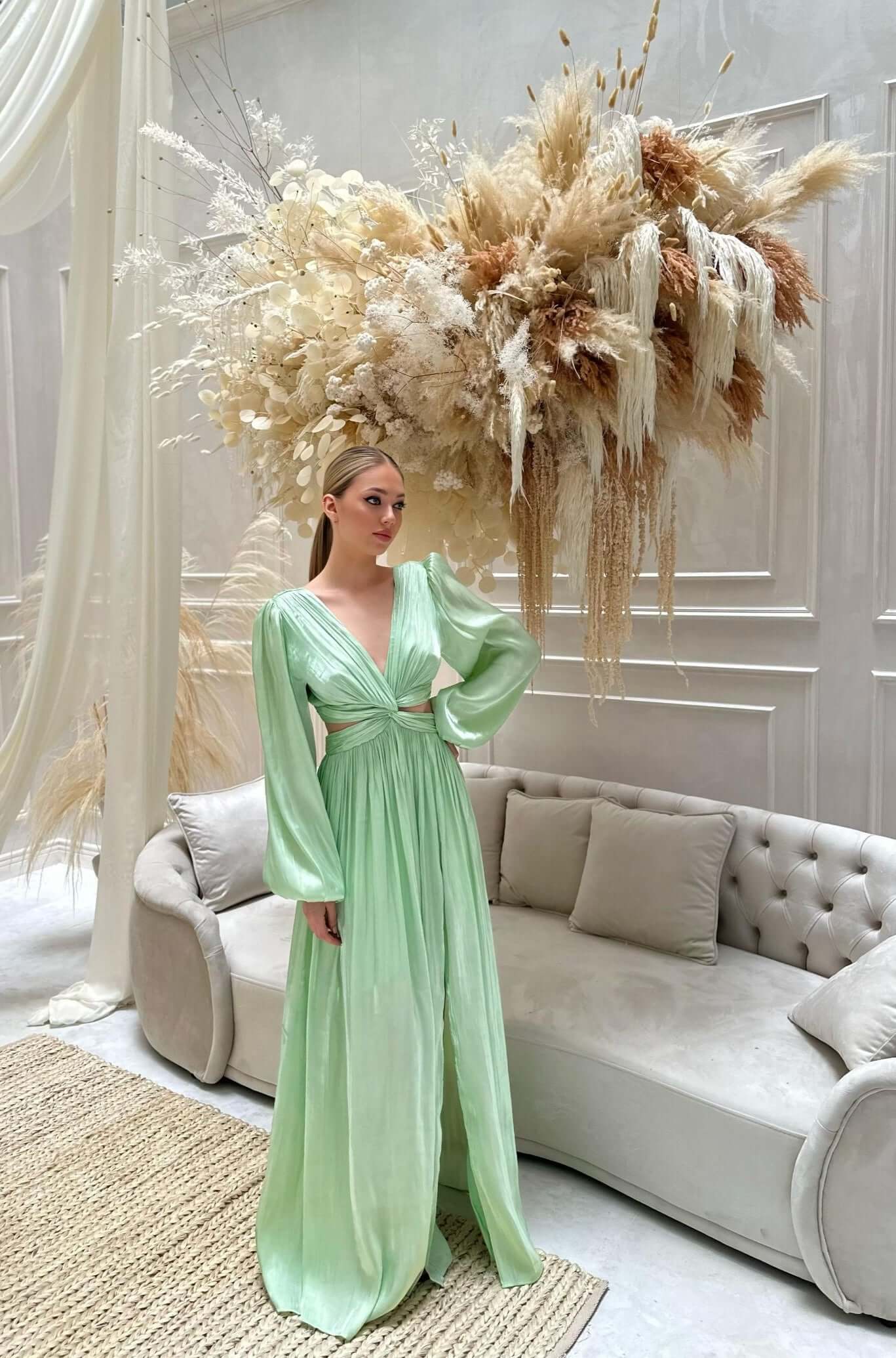 Rochie Maxi cu Decupaj, Verde Menta, Asmee