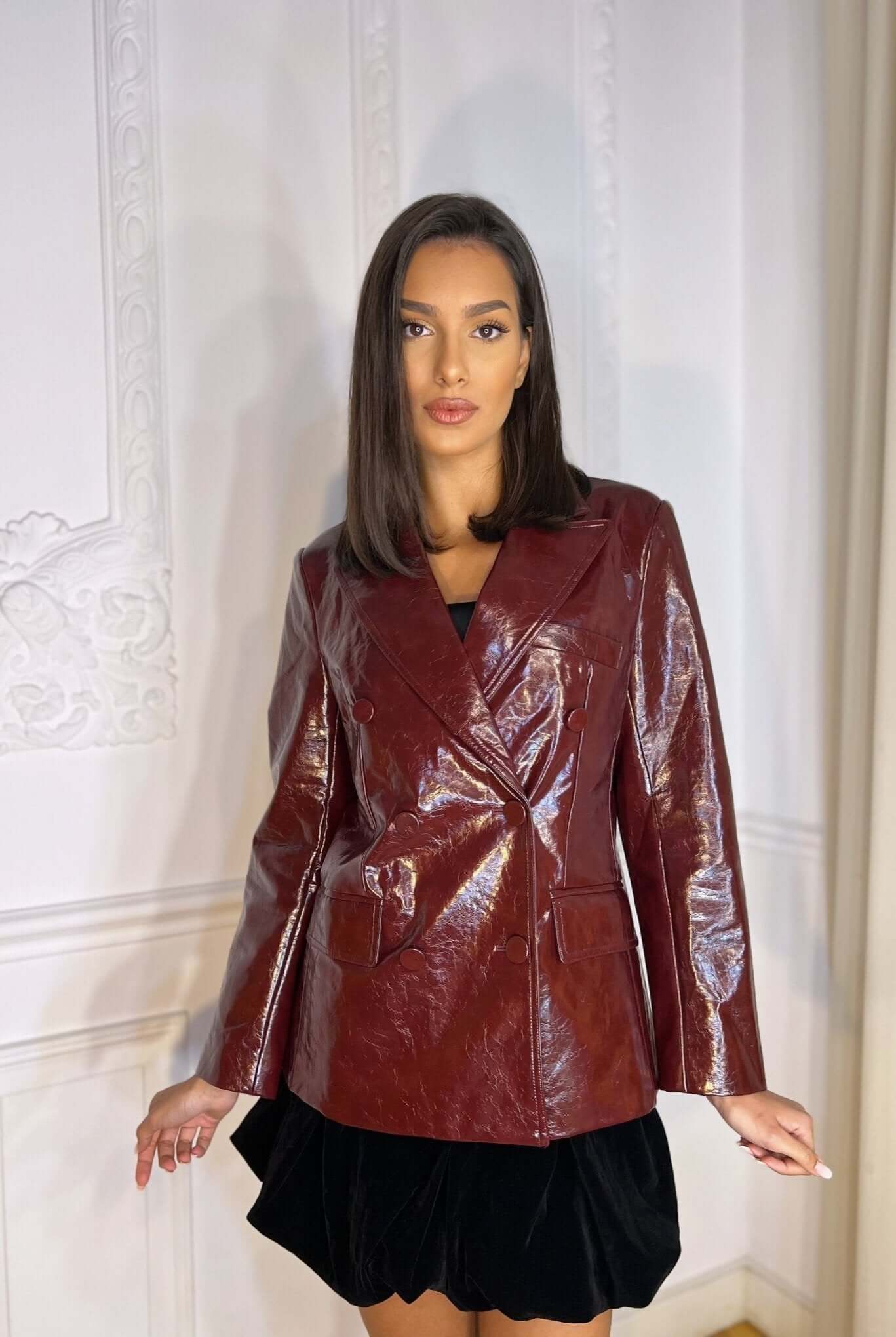 Shiny Blazer-Style Jacket, Ox Blood, Burgundy