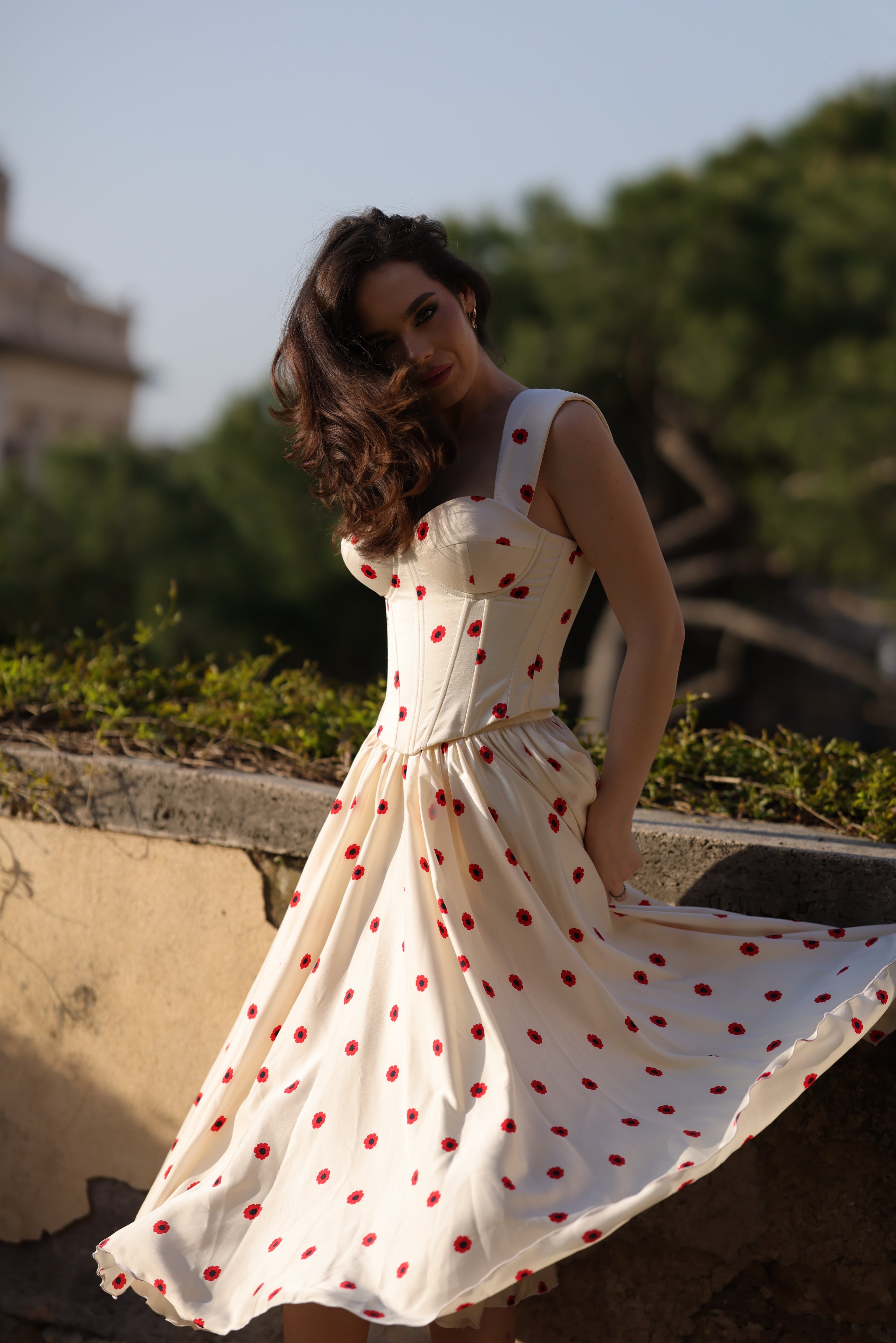 Corset cupe, ivory, imprimeu floral, Marguerite