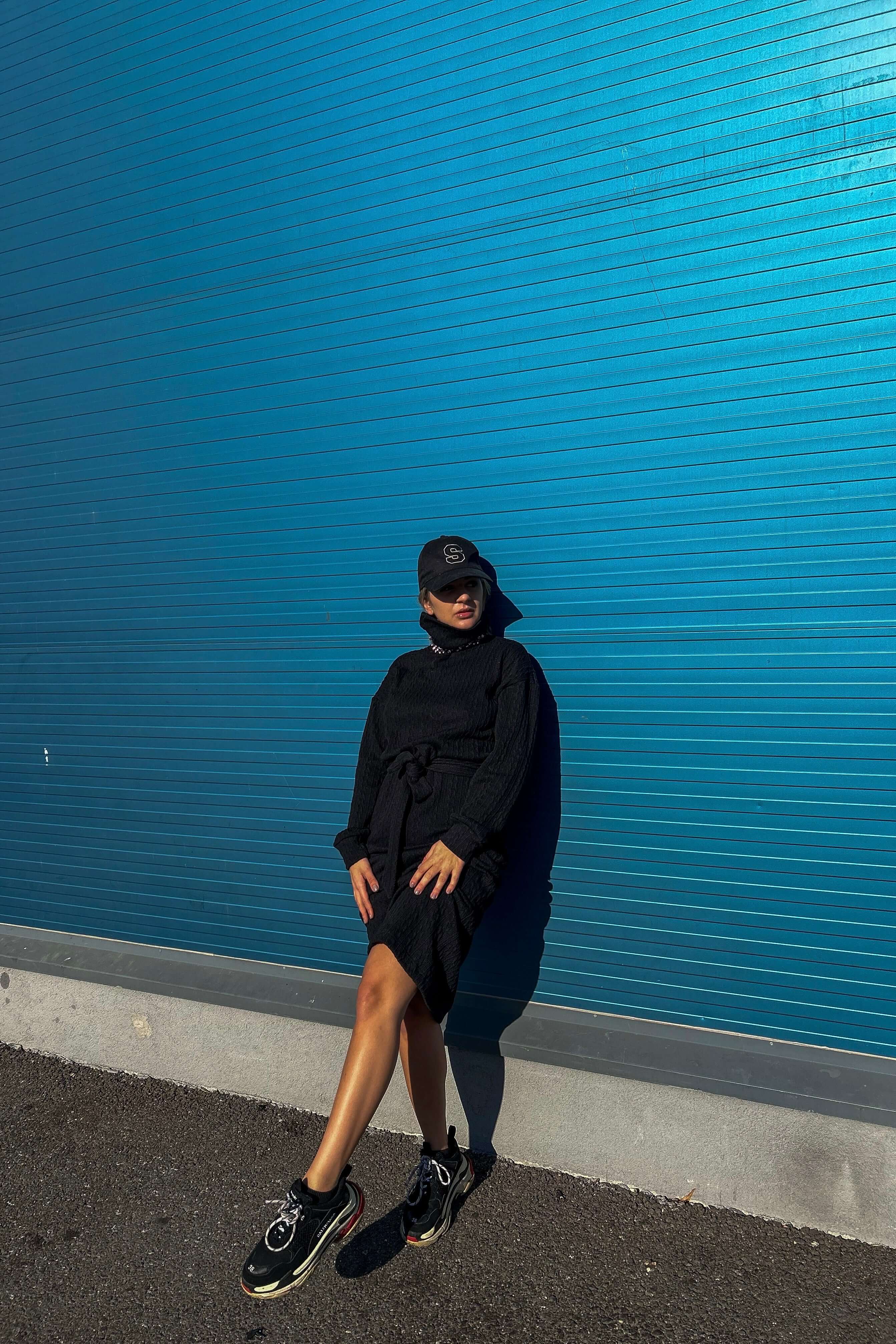 Rochie Midi din Tricot, Neagra, Elvi