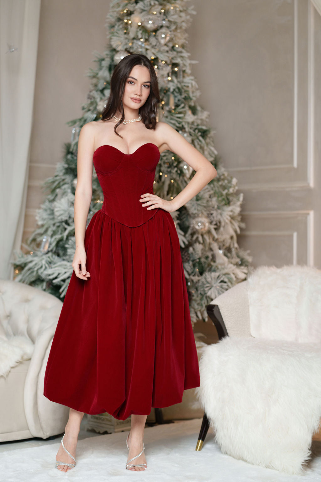 Fusta catifea tip balon midi, Veda, Burgundy