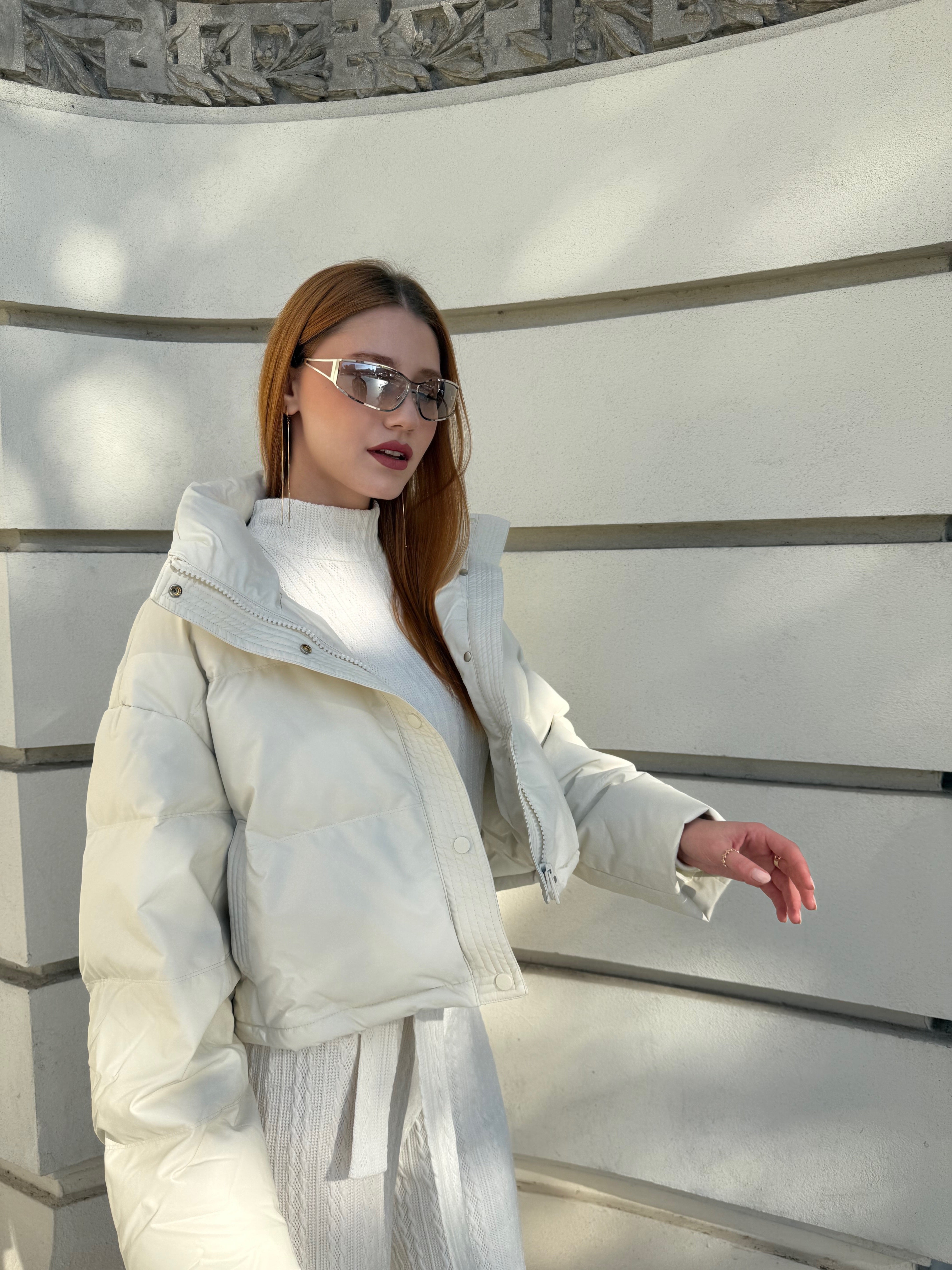 Geaca Puffer Oversized cu Guler Inalt, Bej, Milky Way