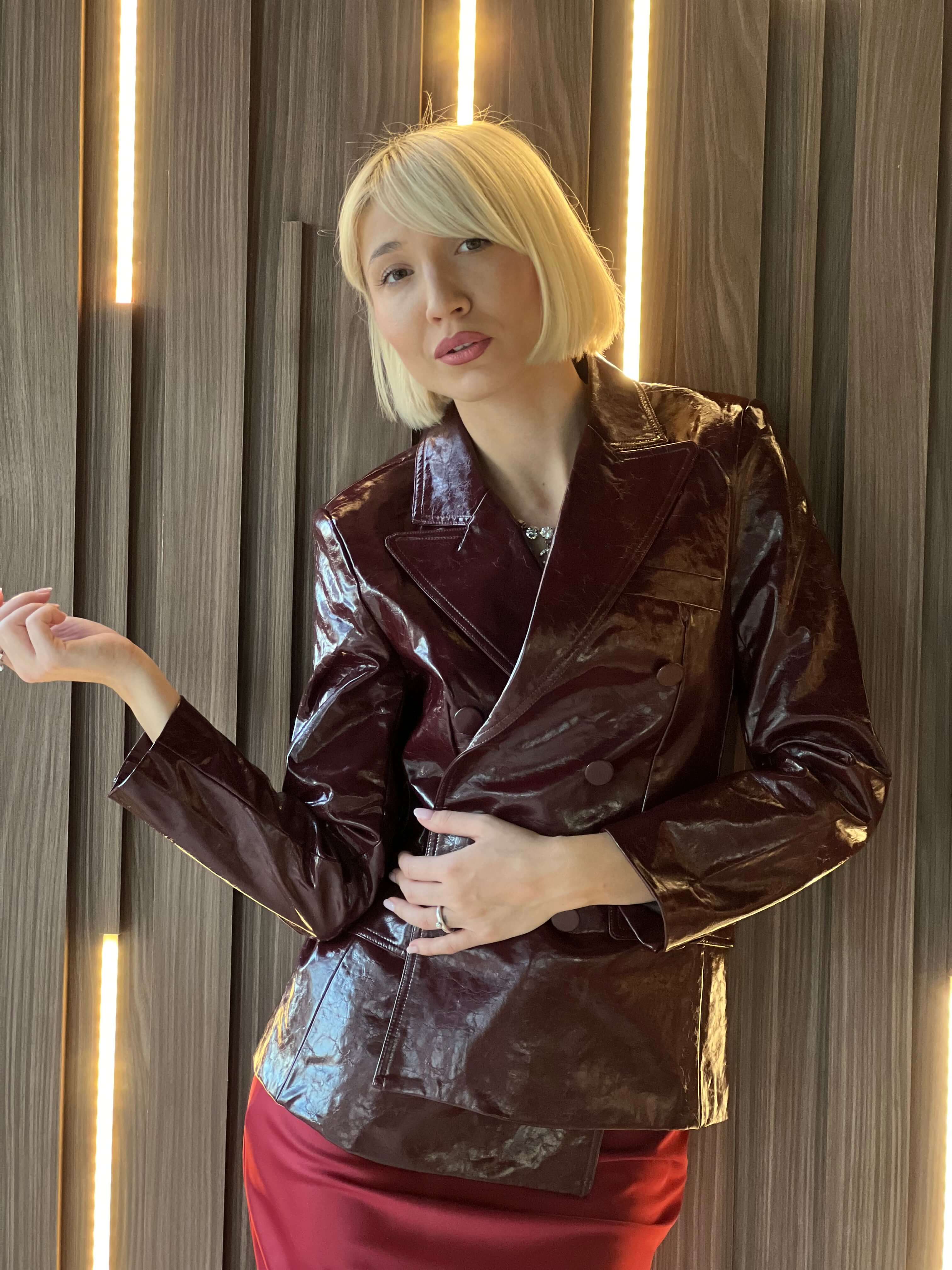 Shiny Blazer-Style Jacket, Ox Blood, Burgundy