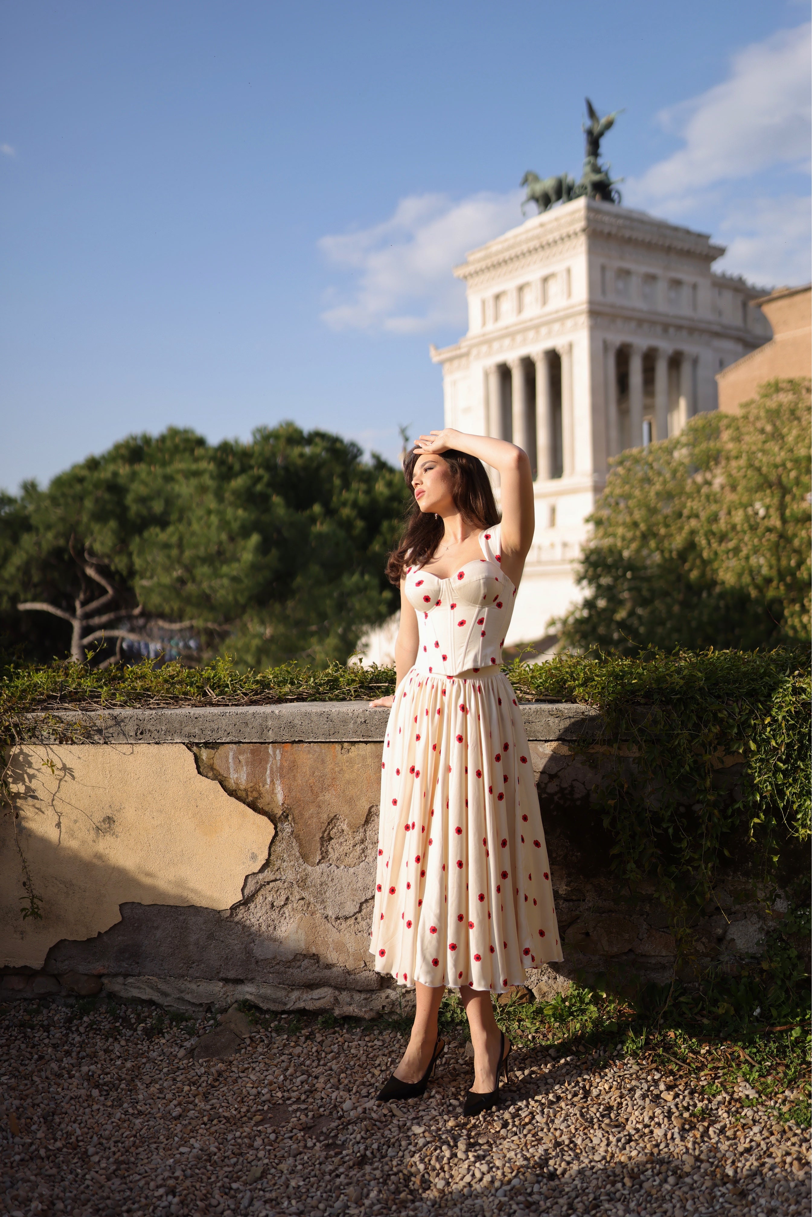 Fustă midi, imprimeu floral, Marguerite