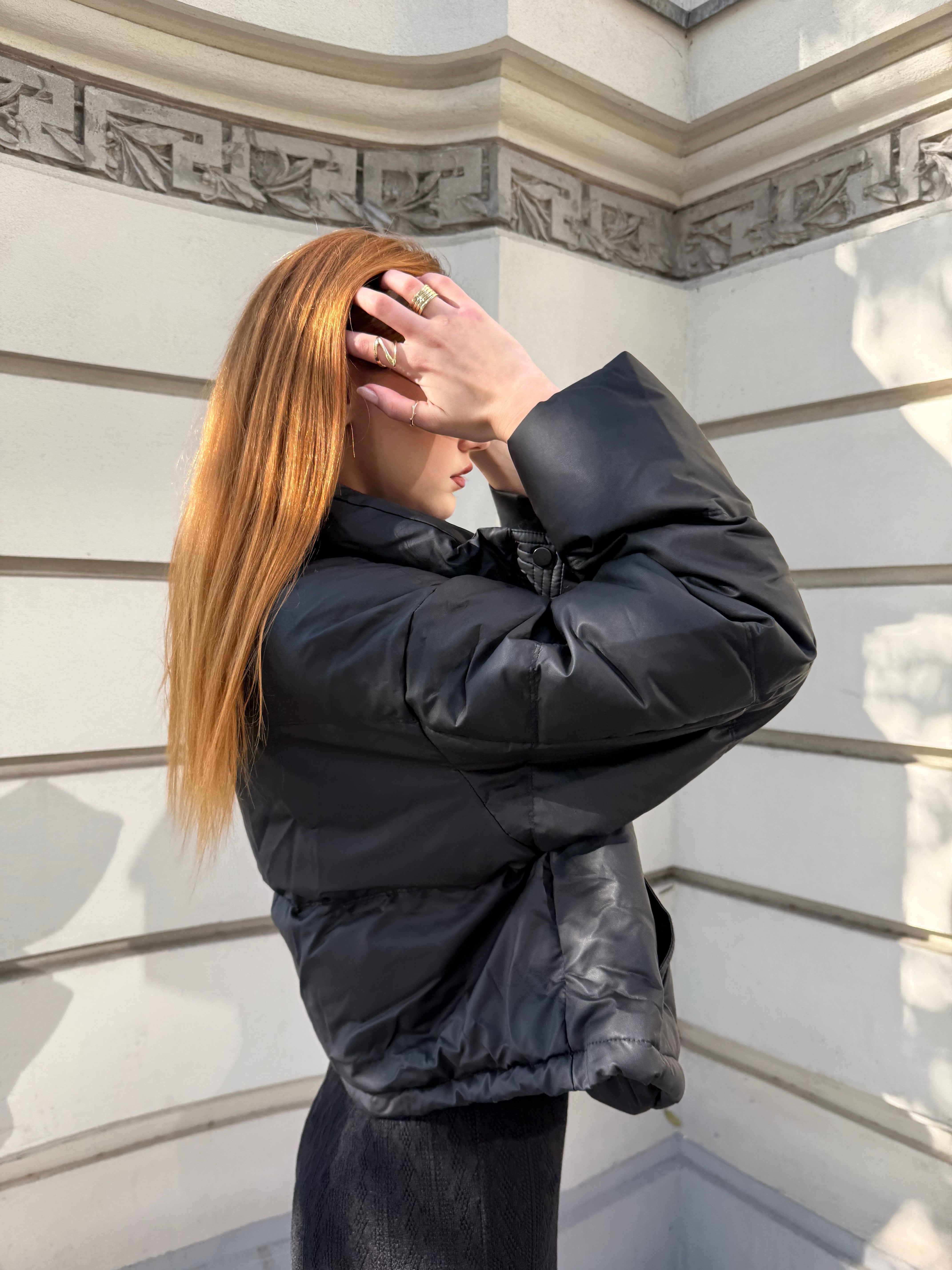 Oversized Puffer Jacket, Midnight Mist, Black