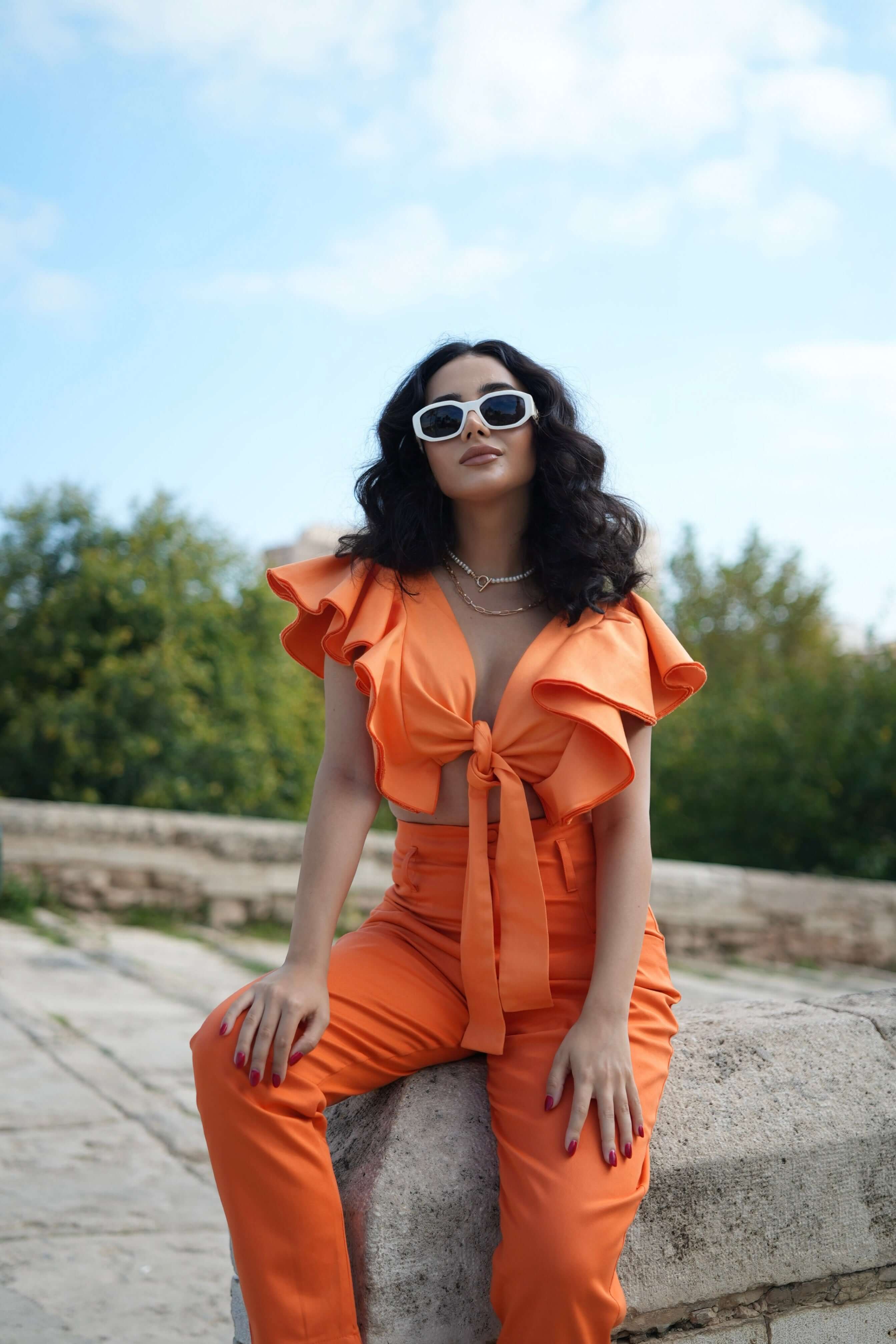 High-Waisted Pants, Artichoke, Orange