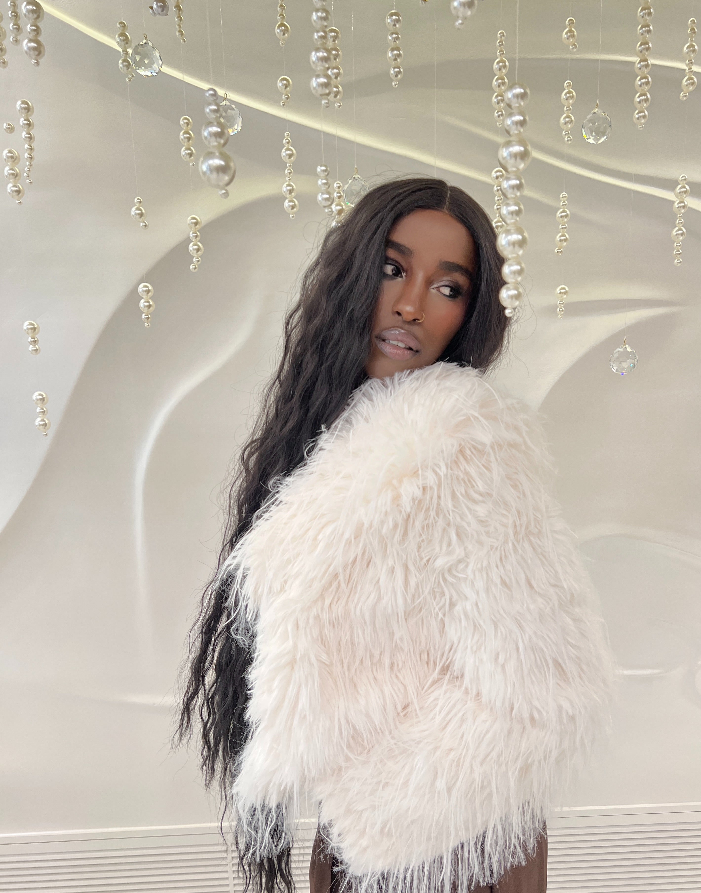 Haina de Blana Faux cu Guler Amplu, Ivory, Aurore