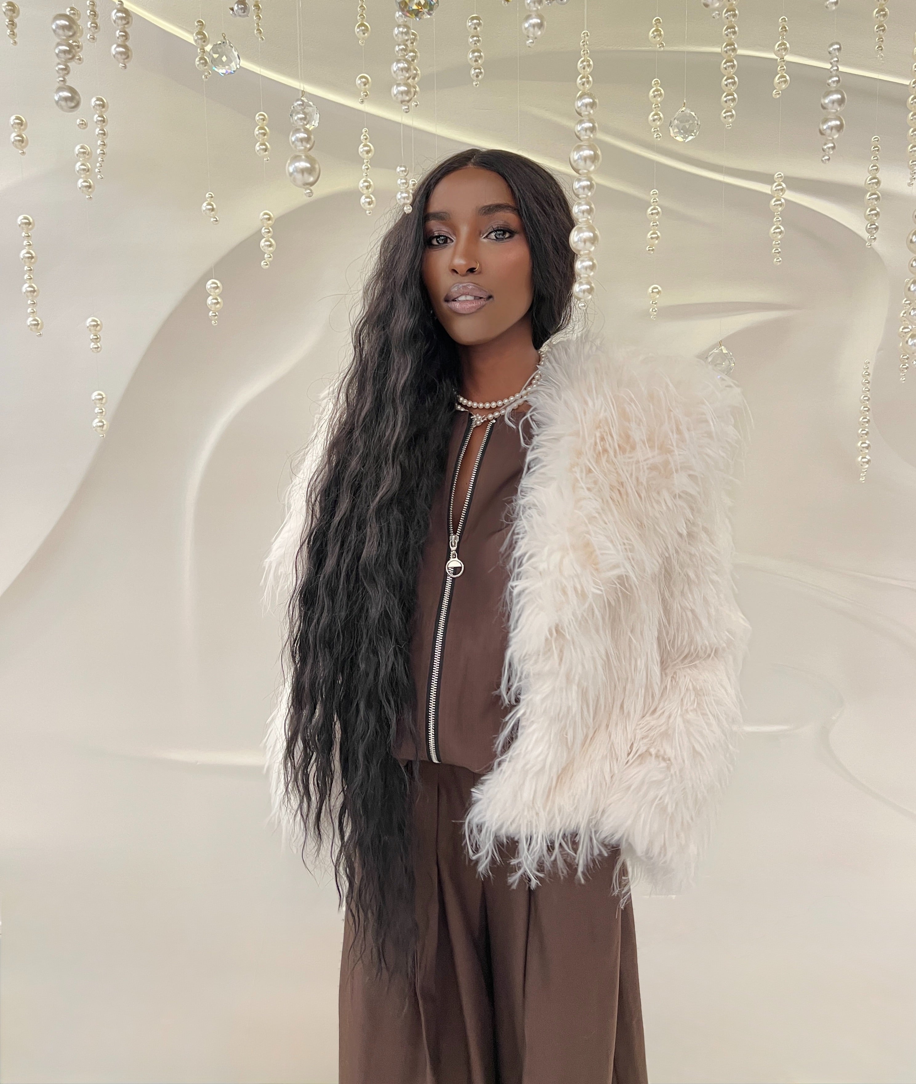 Haina de Blana Faux cu Guler Amplu, Ivory, Aurore