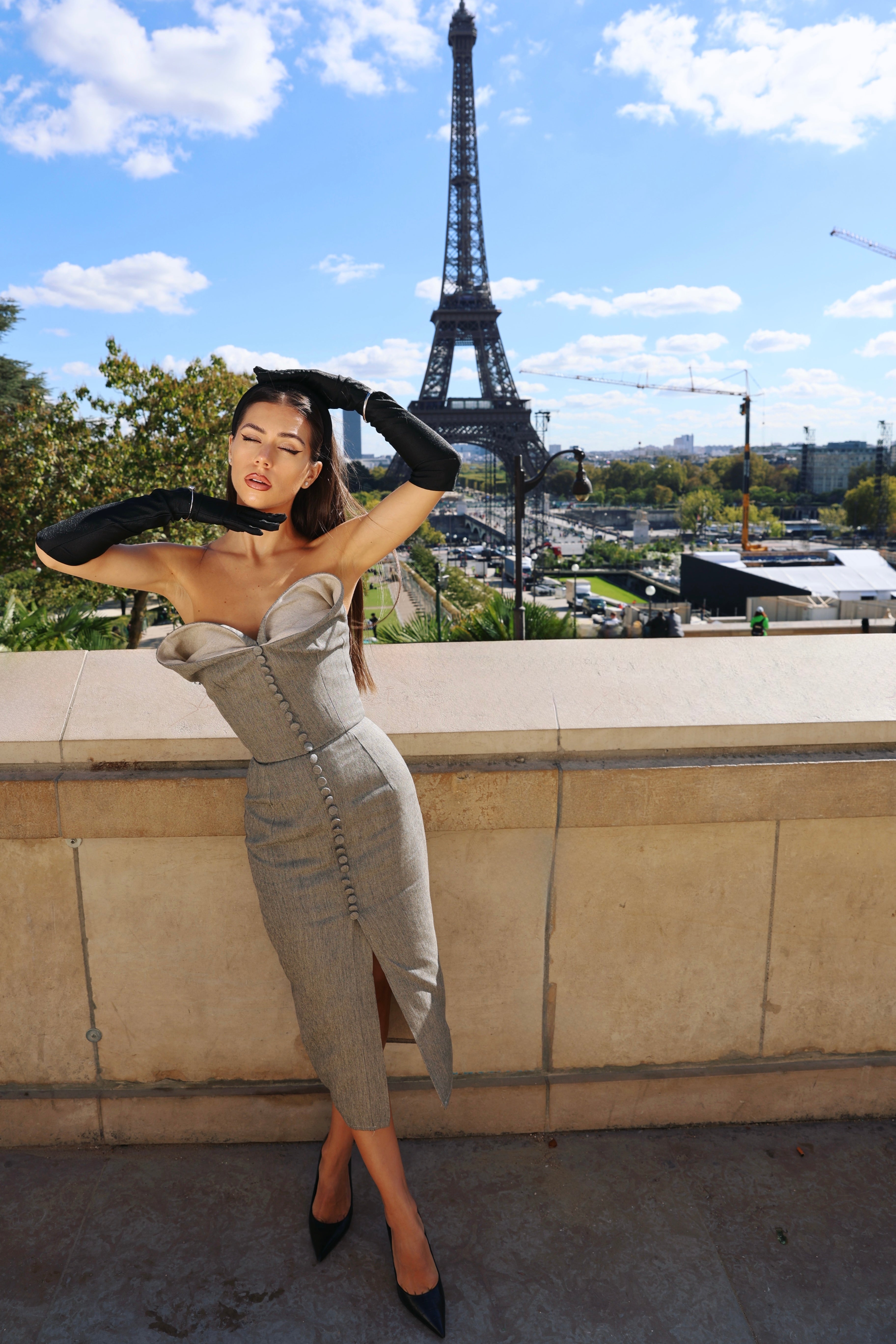 Rochie Midi Denim, Corsetata, Gri, Velma