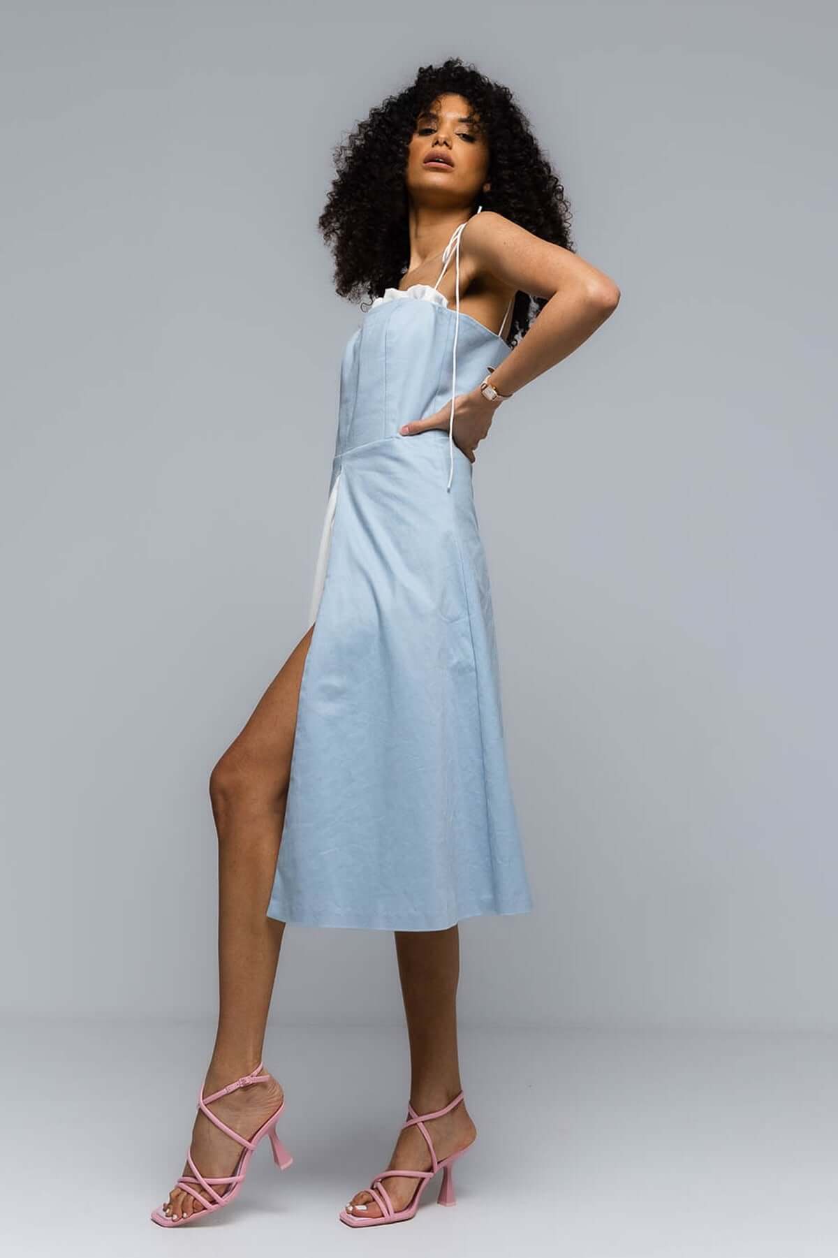 rochie albastra bleu bleo cu corset si crapatura