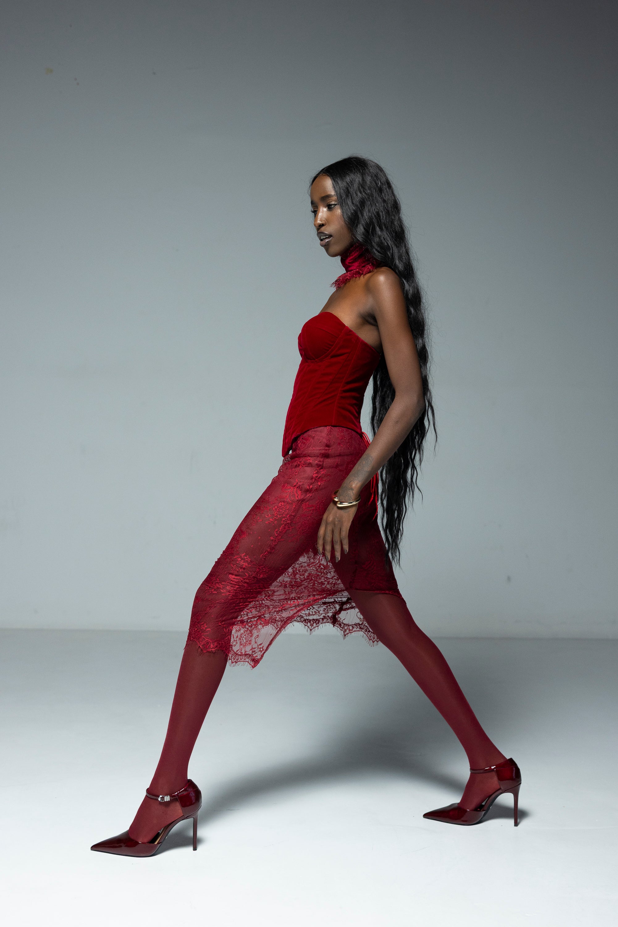 Fusta Dantela burgundy, Scarlet