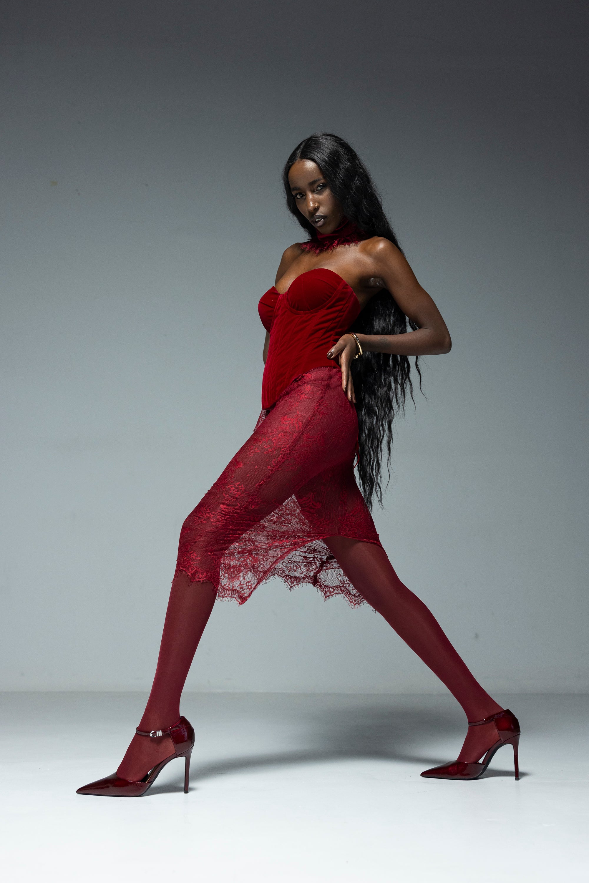 Fusta Dantela burgundy, Scarlet