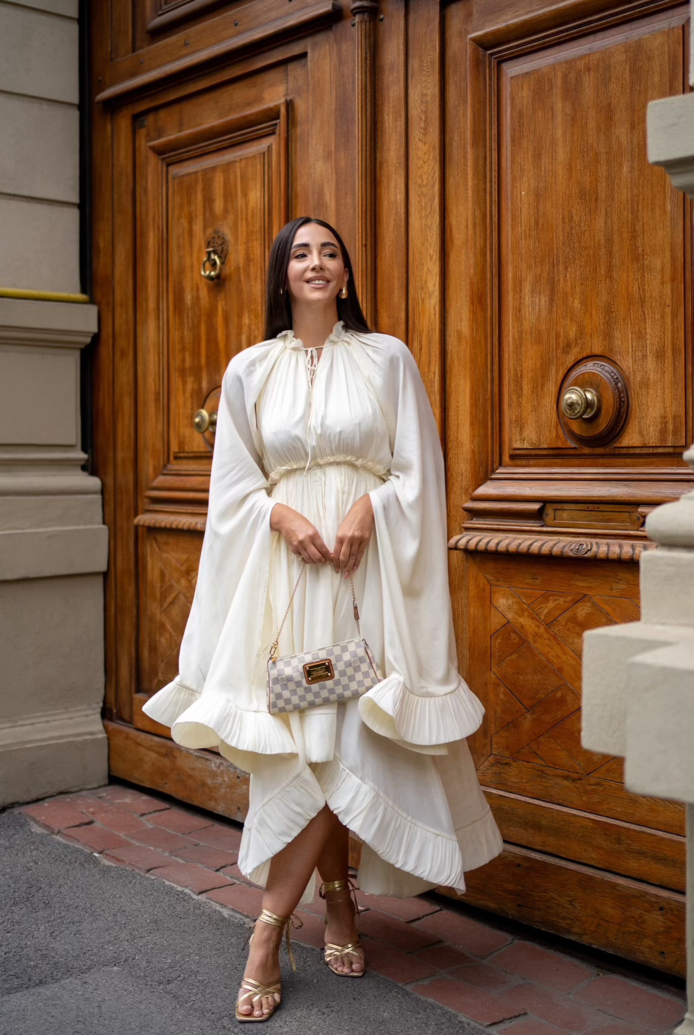 Rochie Midi cu Volane Supradimensionate, Ivory, Sonata