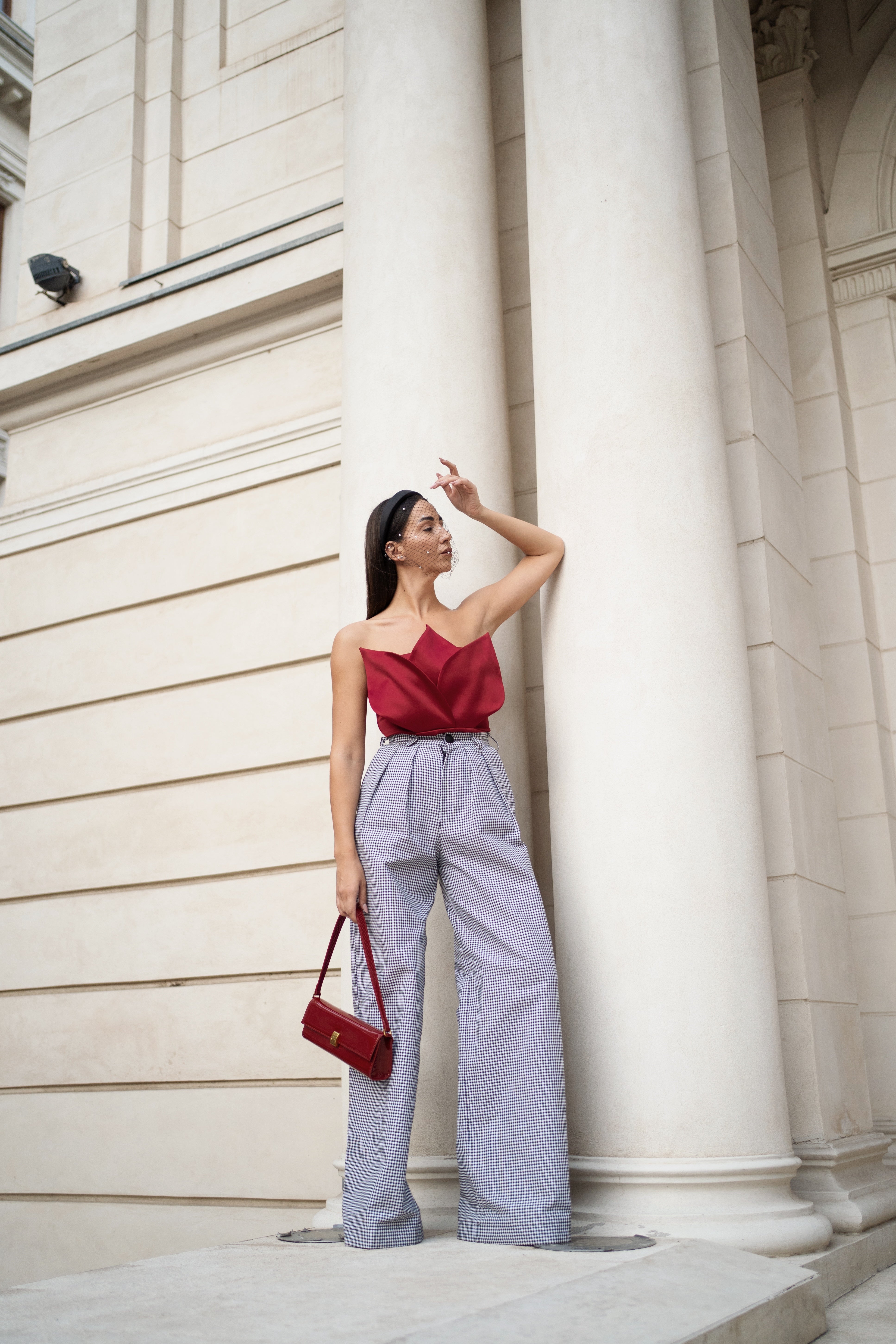 Pantaloni cu Croiala Larga in Carouri, Pepita