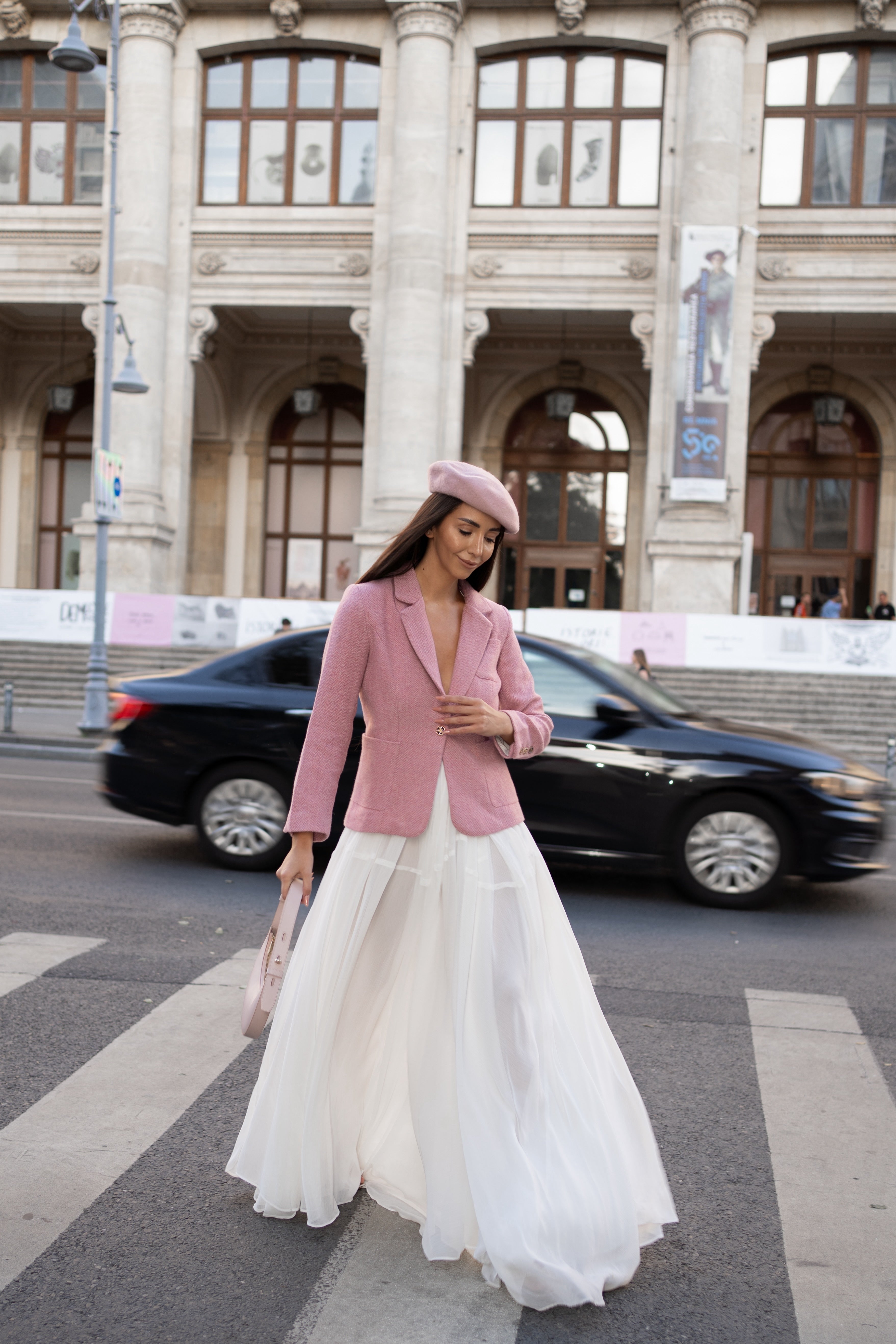 Costum cu Sacou si Fusta Mini, Roz, Blush