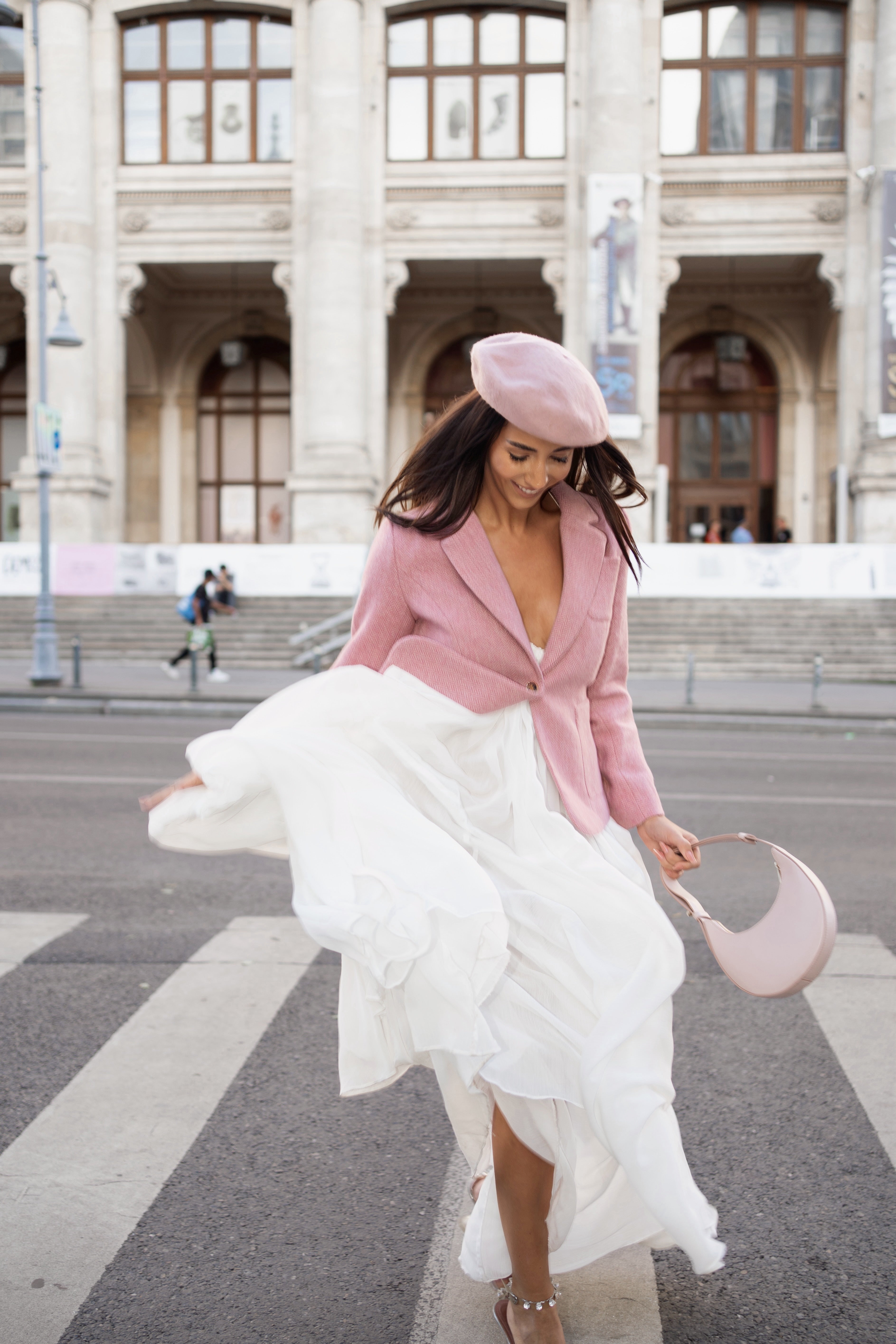 Costum cu Sacou si Fusta Mini, Roz, Blush