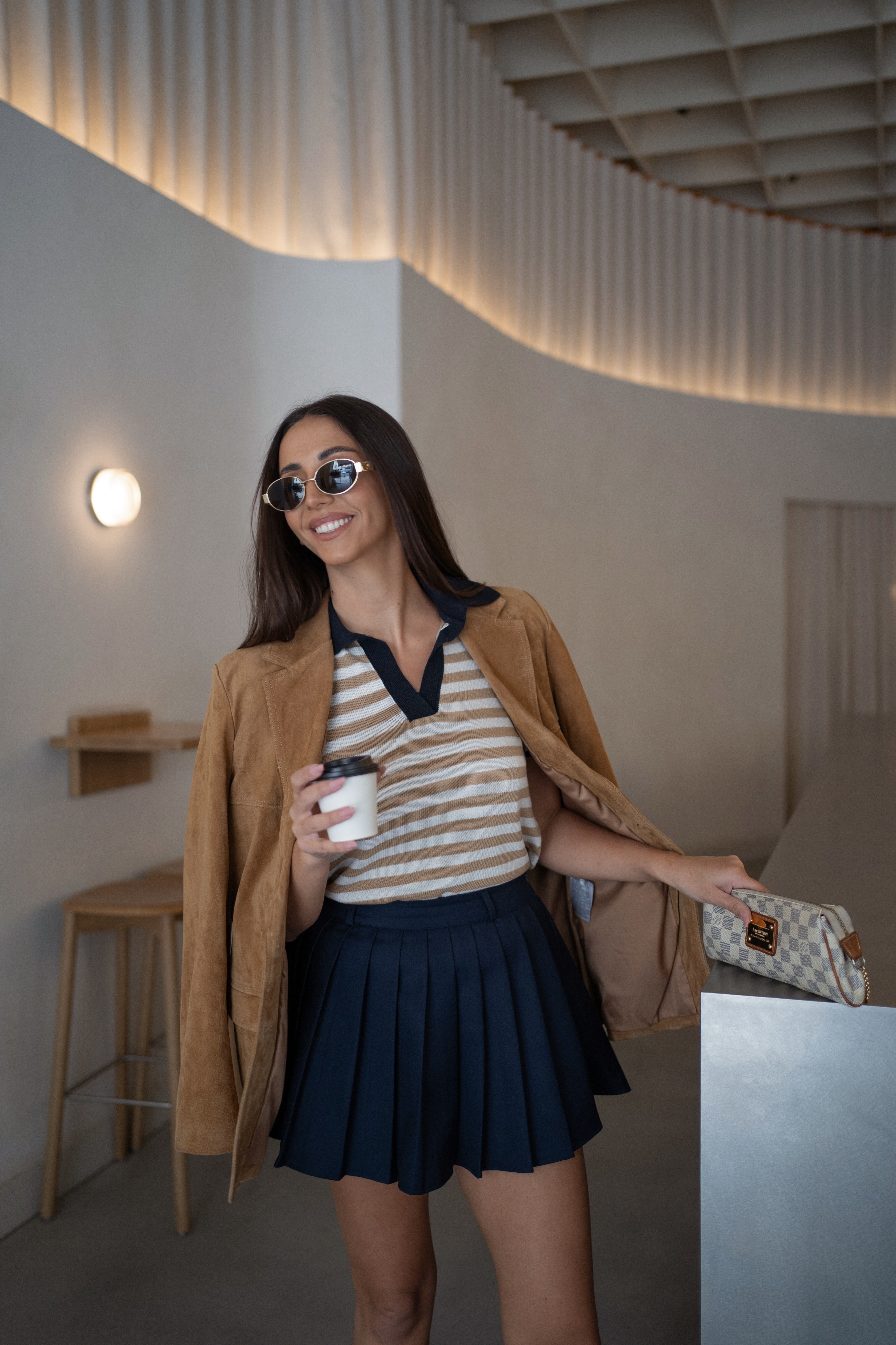 Set cu Vesta si Fusta Plisata, Bleumarin, Virgo