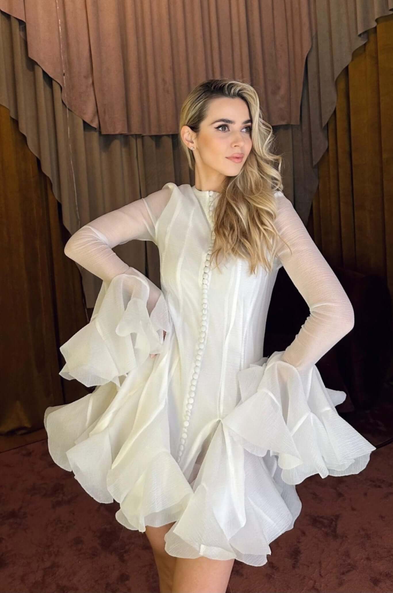 Rochie Mini Alba cu Volane, Swan