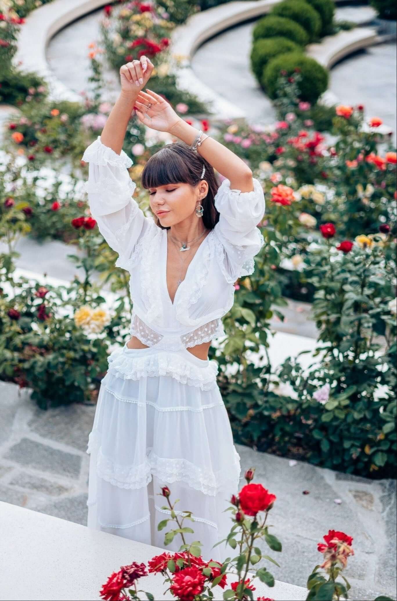 Rochie Midi Vaporoasa, Alba, Celeste