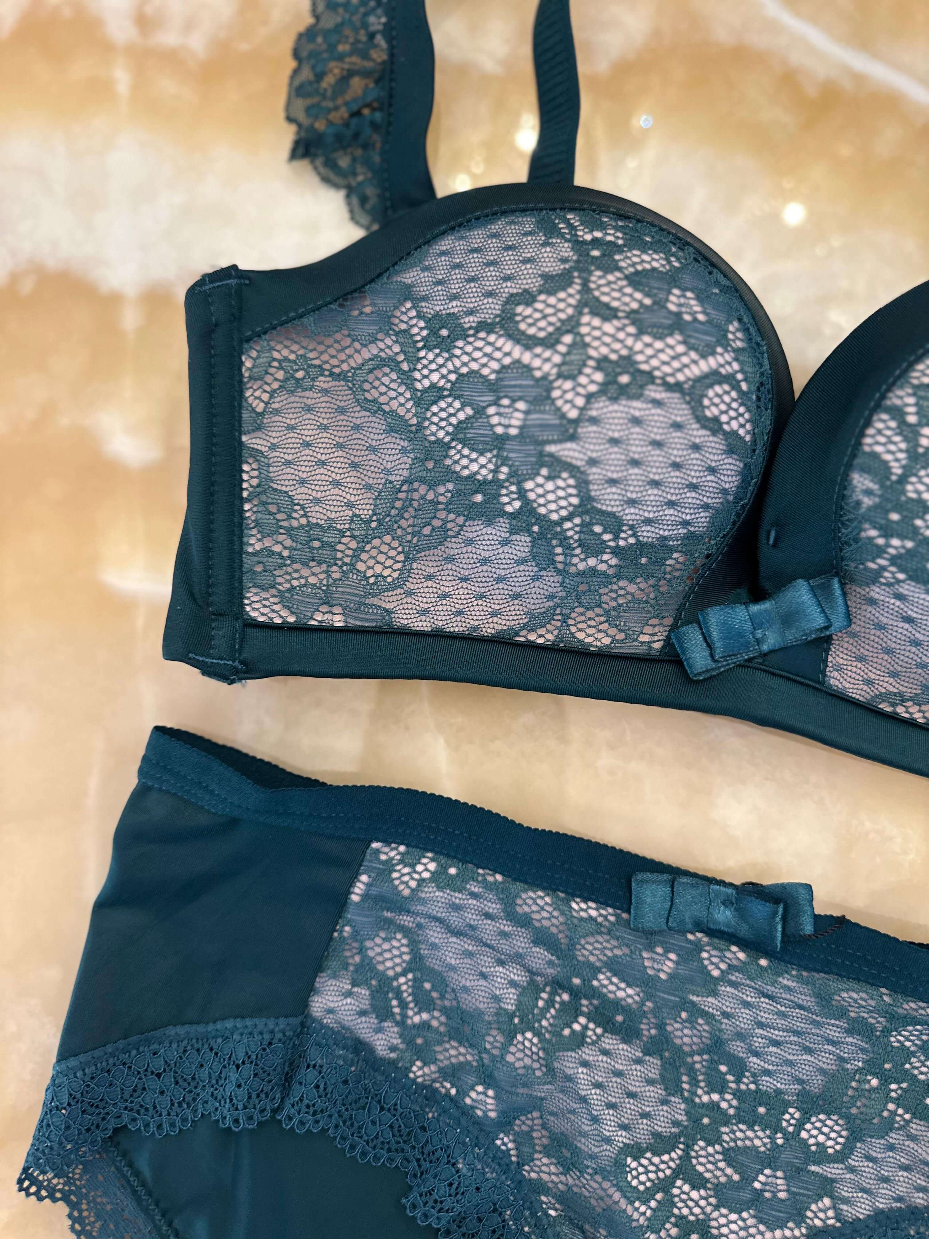 Set Lenjerie Intima cu Dantela, Verde, Eternal Grace