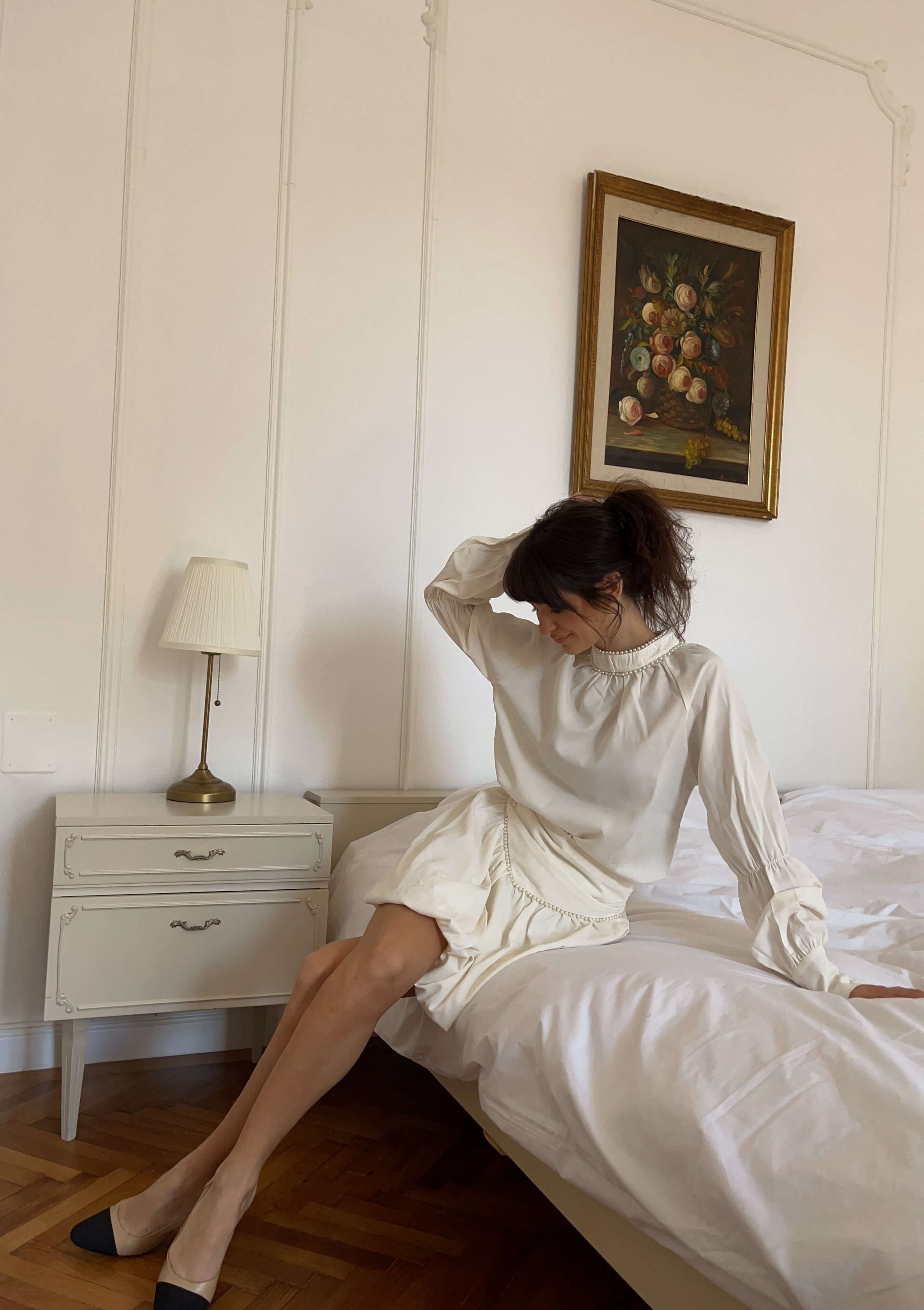 Set din Satin cu Bluza si Fusta, Crem, Aquarius