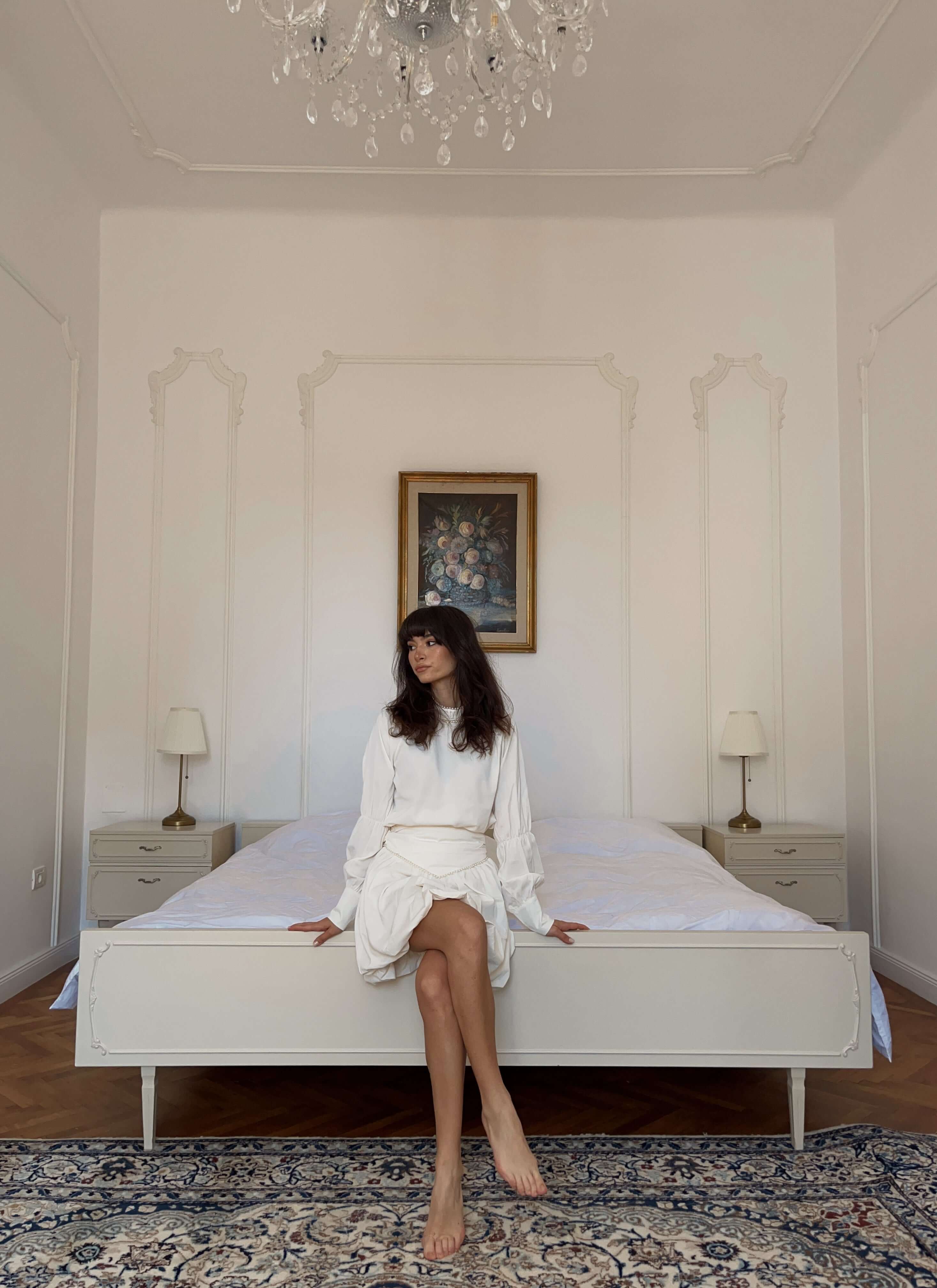 Set din Satin cu Bluza si Fusta, Crem, Aquarius