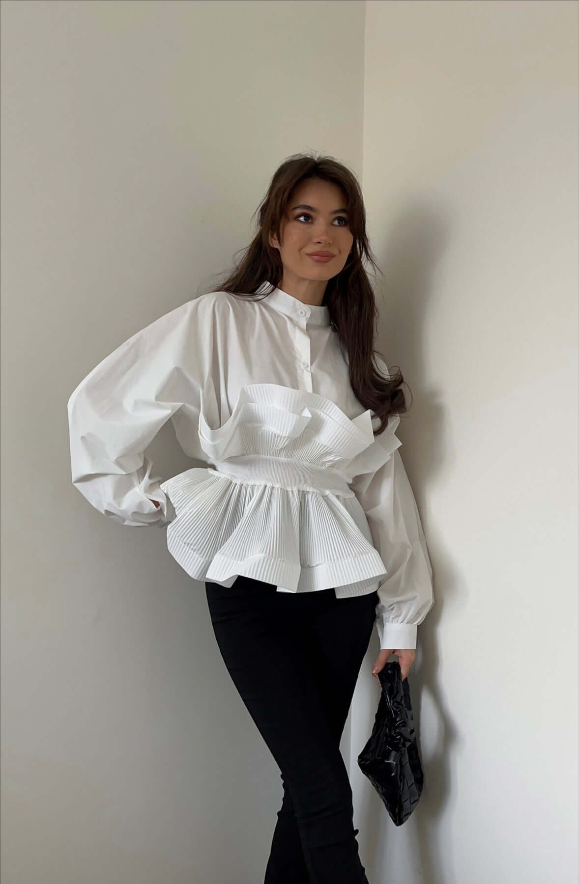 Shirt with Oversized Ruffles, Jolie, White